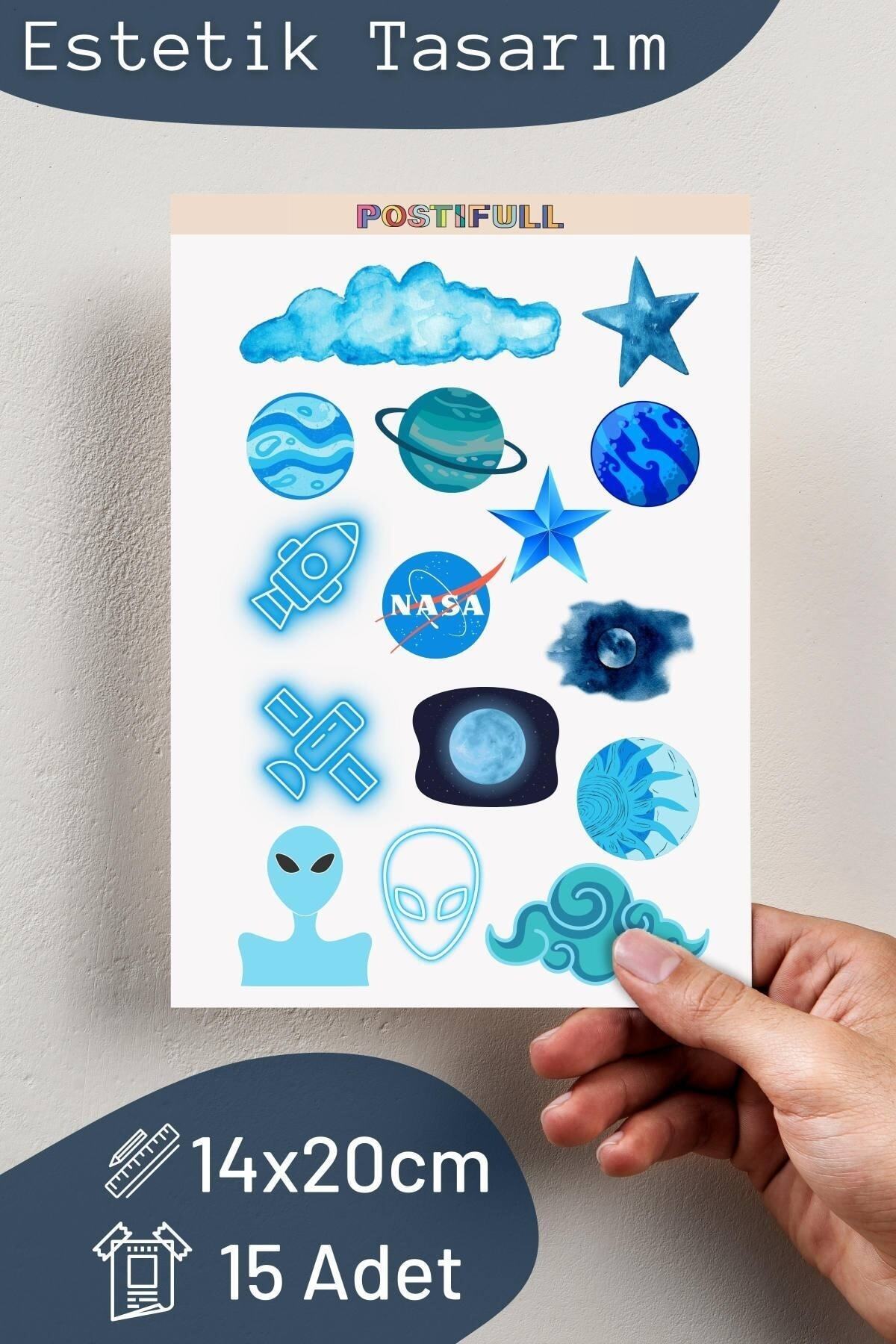 Mavi Temalı Sticker Seti - 15 Adet Etiket Seti- Telefon, Tablet, Defter Laptop Uyumlu Etiket