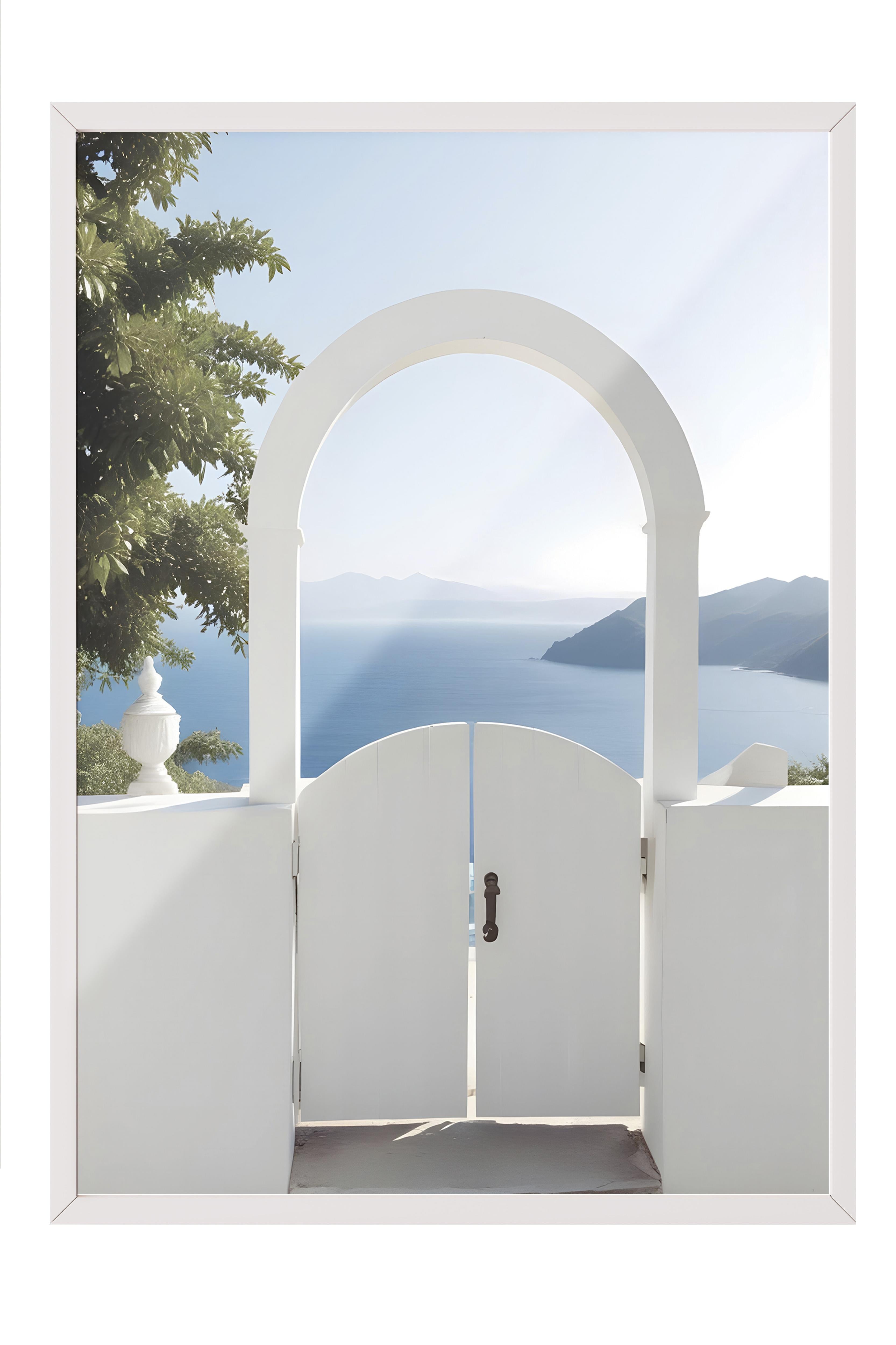 Mediterranean Portal Beyaz Çerçeveli Tablo, Duvar Tablosu Comfort Serisi NO:108480