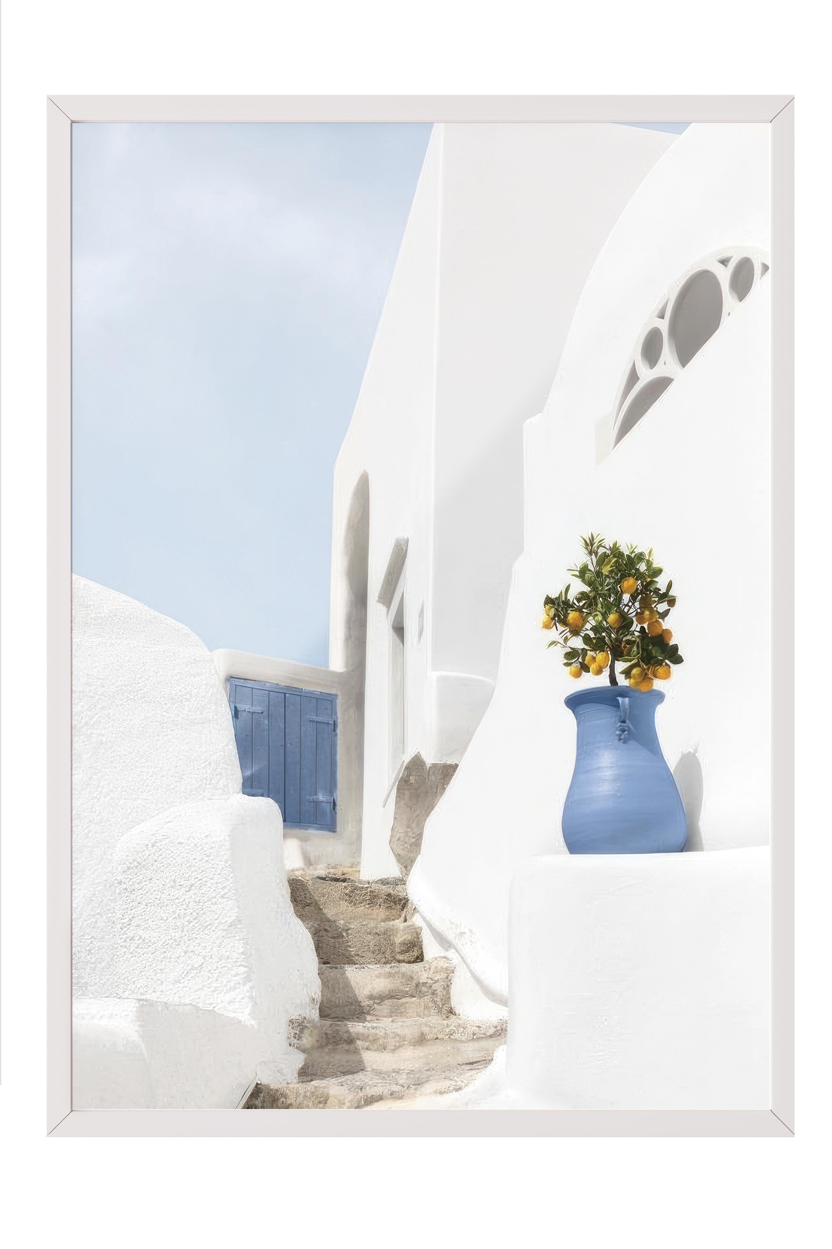 Mediterranean Stairs Beyaz Çerçeveli Tablo, Duvar Tablosu Comfort Serisi NO:108479