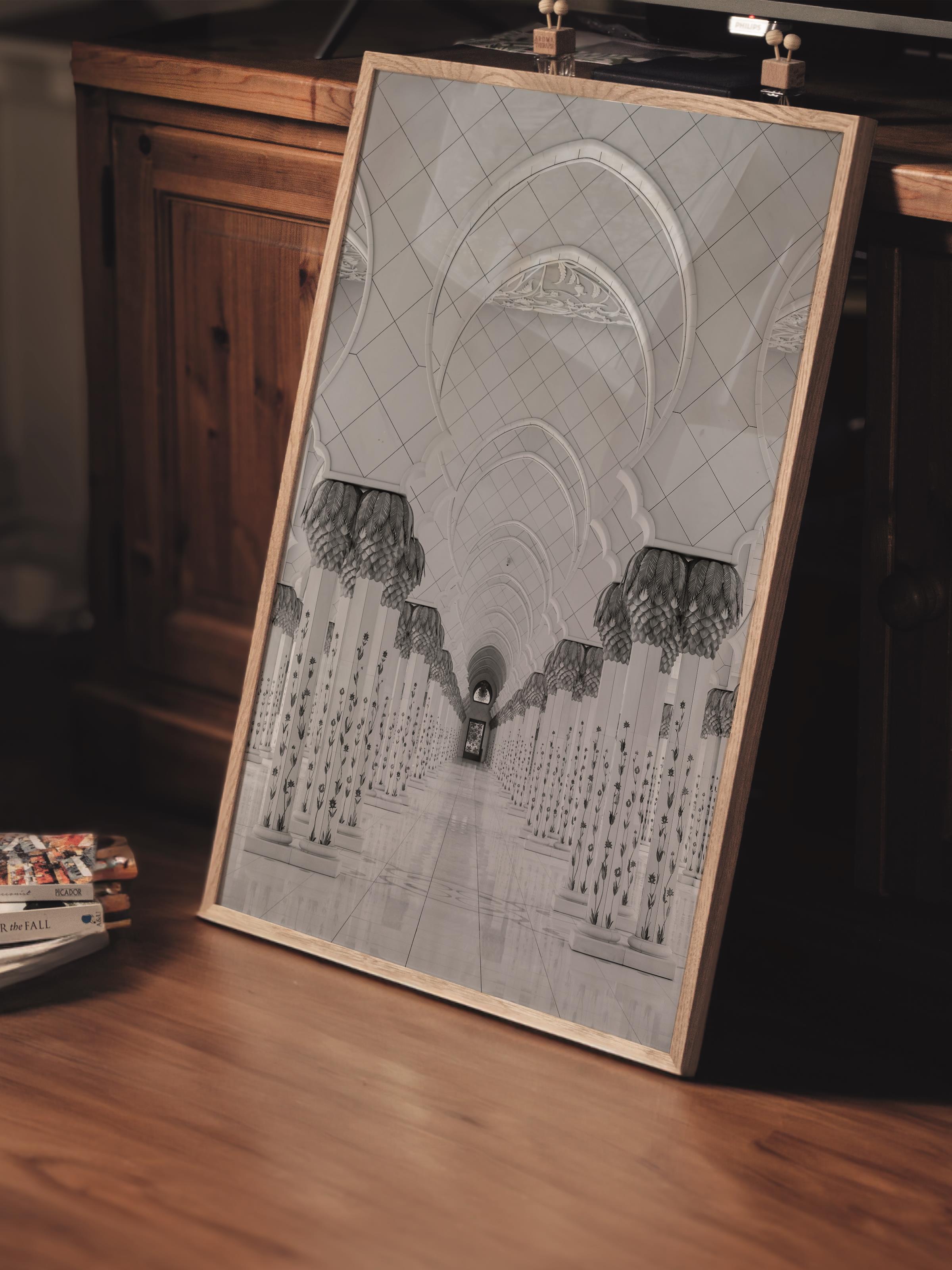 Mimari Poster, Siyah Beyaz Çerçevesiz Poster, Sanatsal Baskı NO:135 Estetik Ofis Duvar Dekoru, Dikey