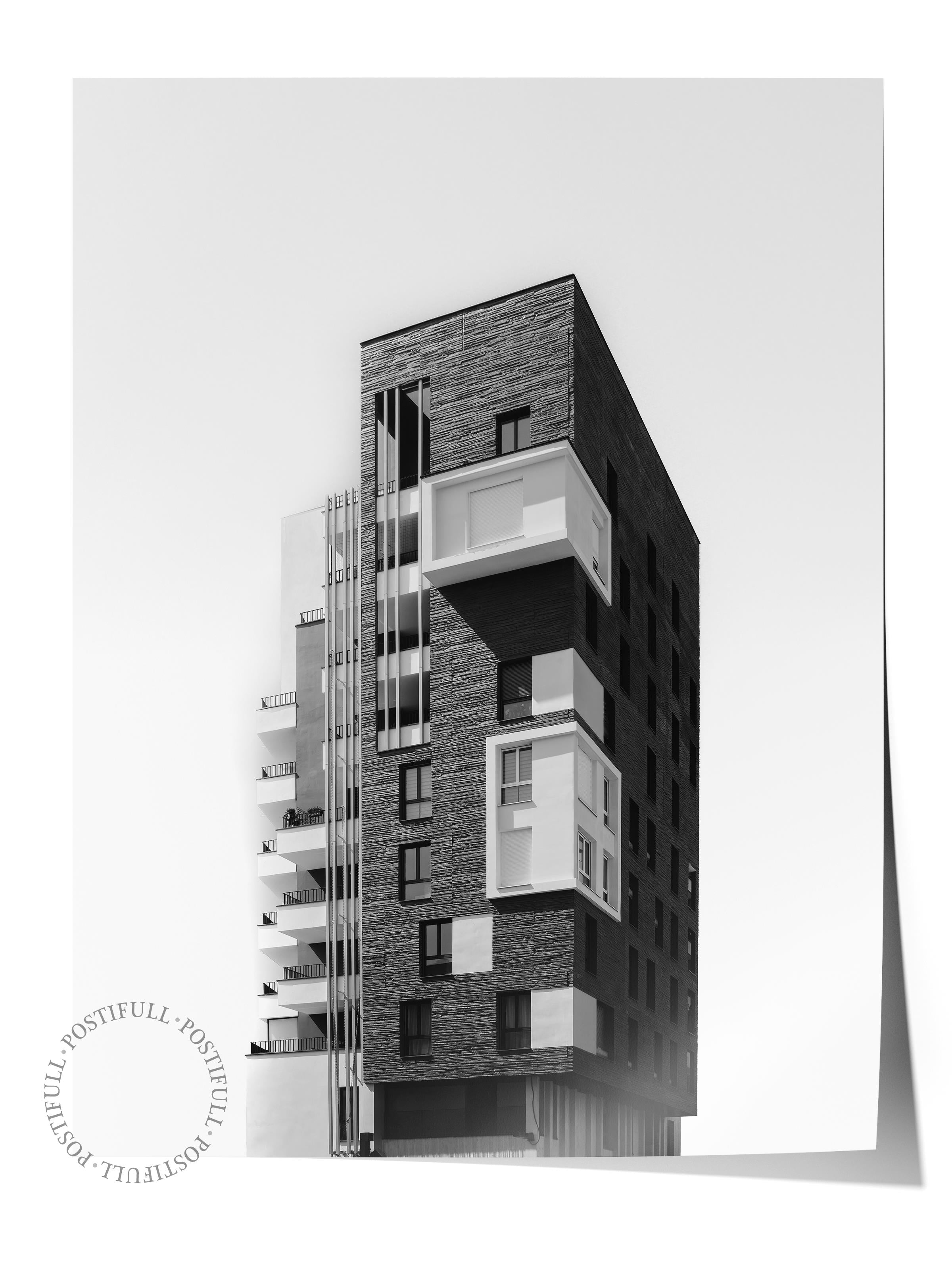 Mimari Poster, Siyah Beyaz Çerçevesiz Poster, Sanatsal Baskı NO:184 Estetik Ofis Duvar Dekoru, Dikey