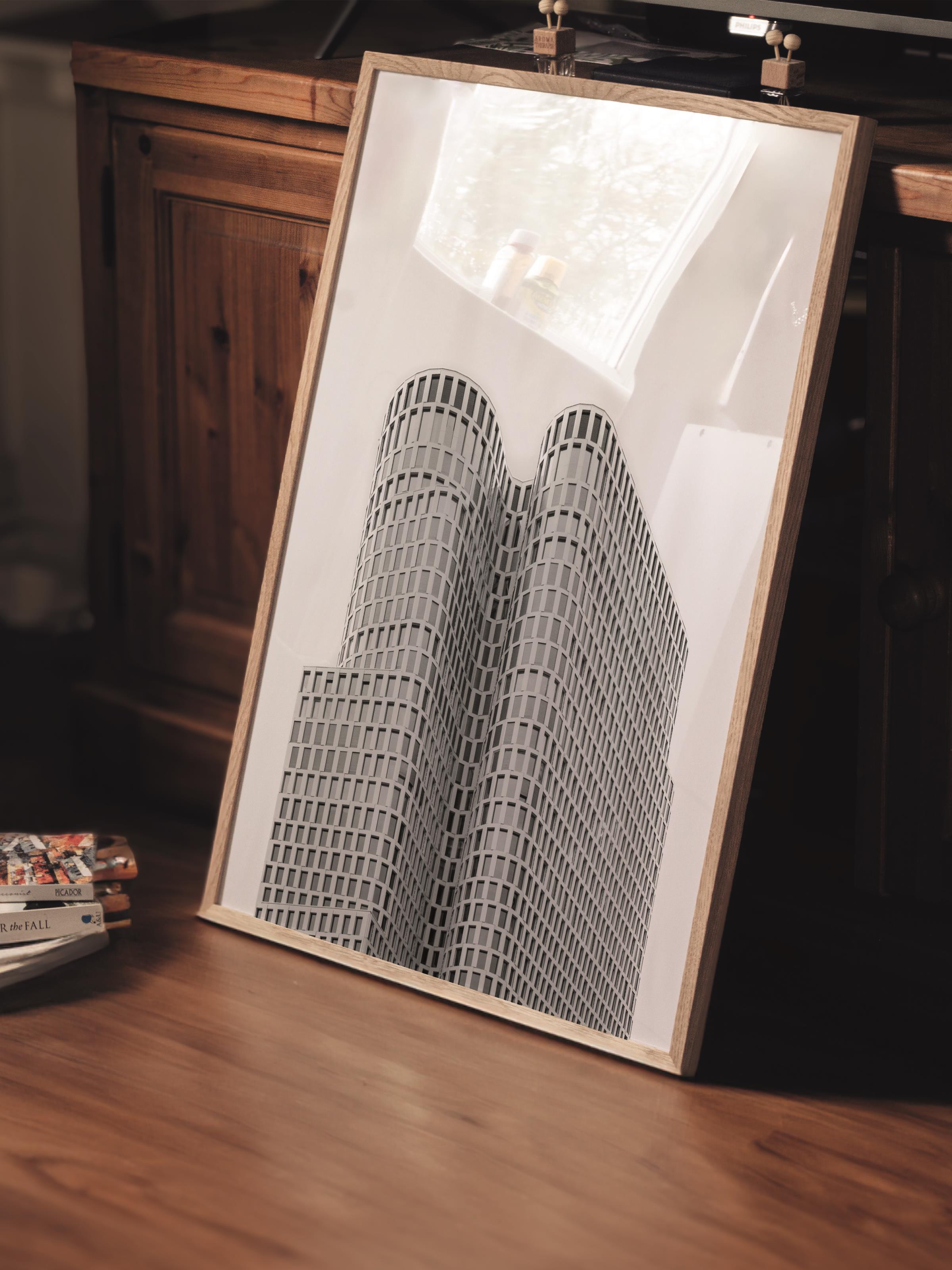 Mimari Poster, Siyah Beyaz Çerçevesiz Poster, Sanatsal Baskı NO:225 Estetik Ofis Duvar Dekoru, Dikey