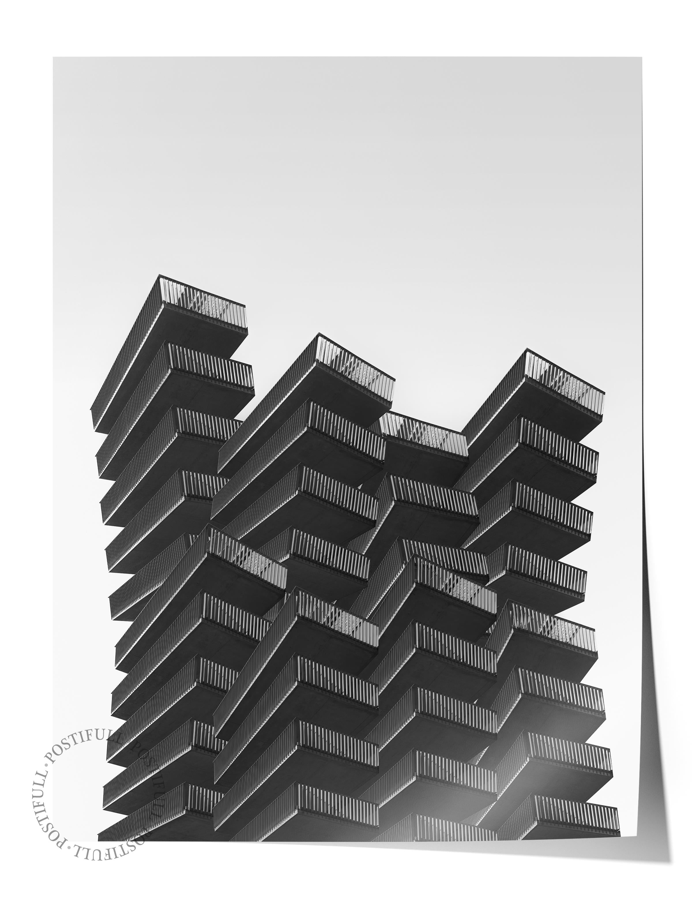 Mimari Poster, Siyah Beyaz Çerçevesiz Poster, Sanatsal Baskı NO:37 Estetik Ofis Duvar Dekoru, Dikey