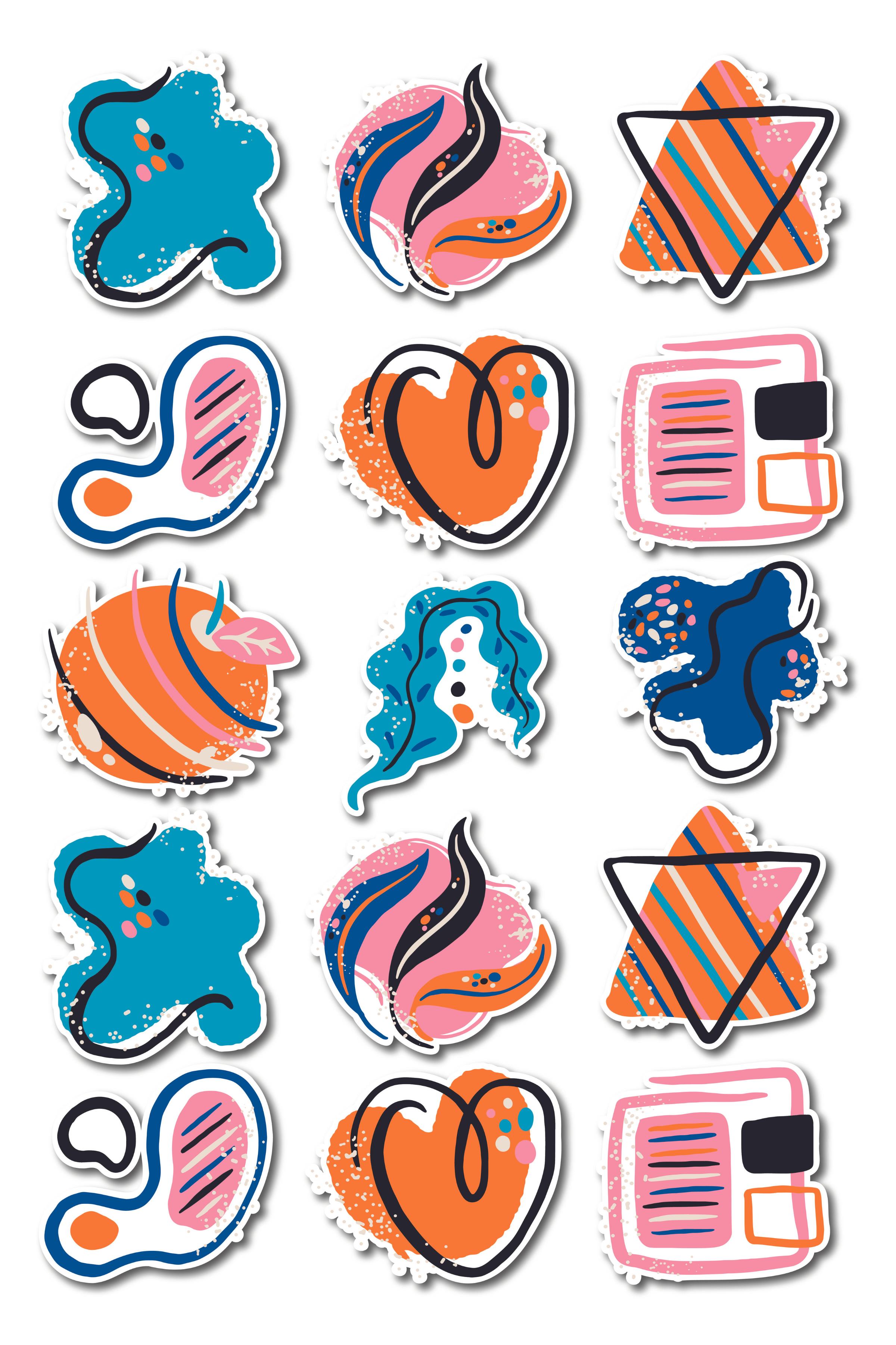 Minimal Art Temalı Sticker ve Etiket Seti - Orta Boy - Su Geçirmez, Kalın Yapışkanlı Sticker Seti