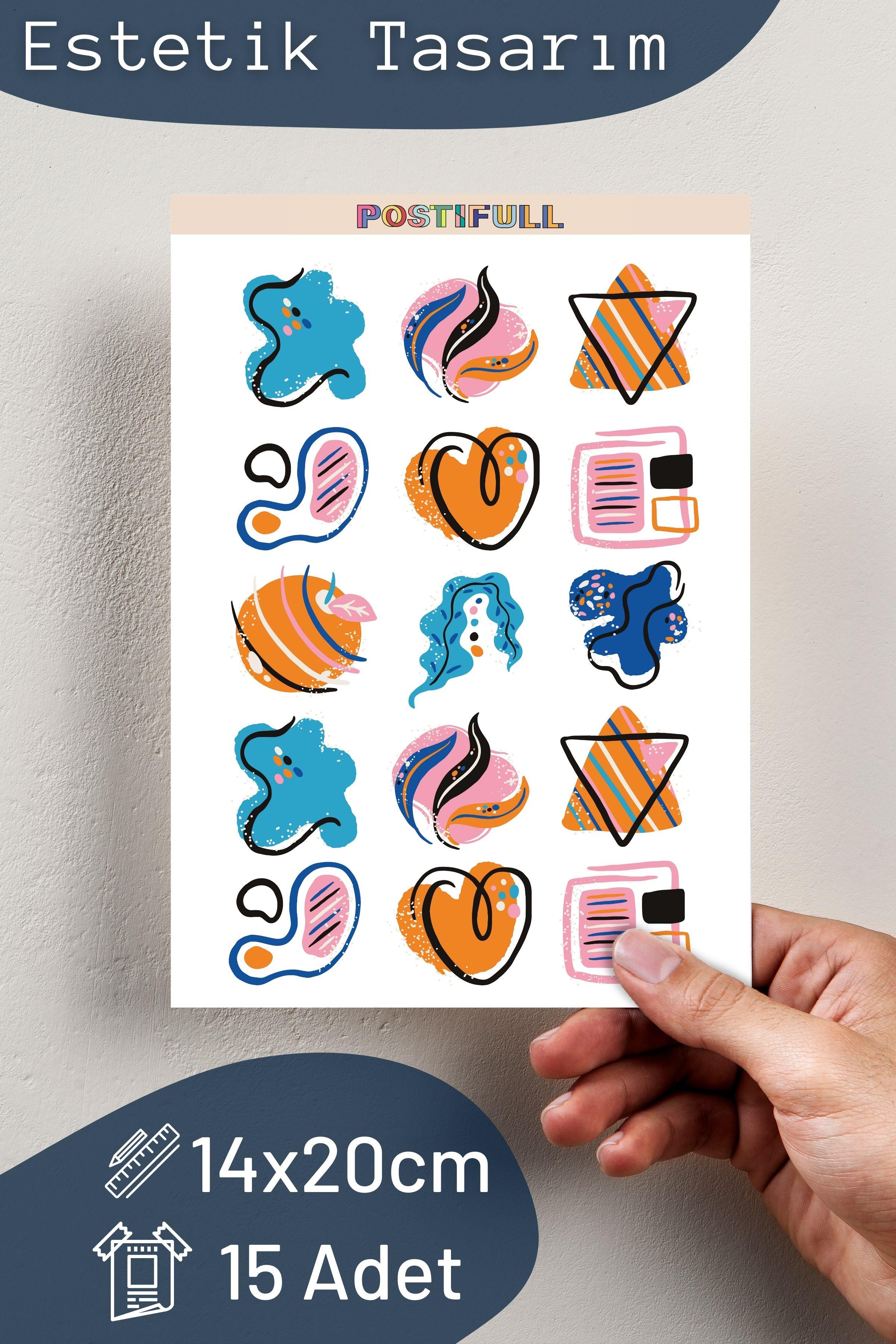 Minimal Art Temalı Sticker ve Etiket Seti - Orta Boy - Su Geçirmez, Kalın Yapışkanlı Sticker Seti