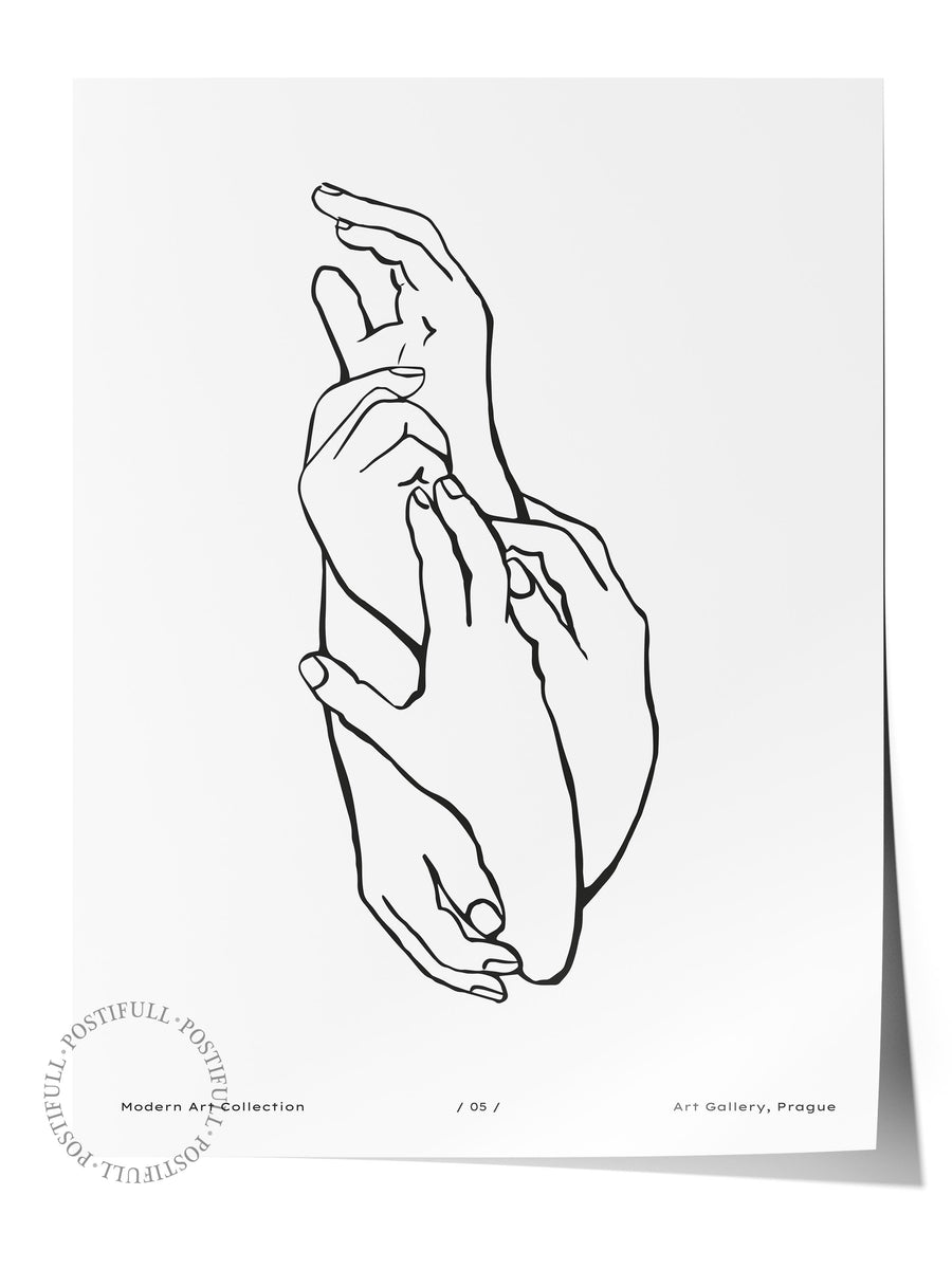 Ellerin Çizgisel Tasviri İskandinav Çerçevesiz Poster