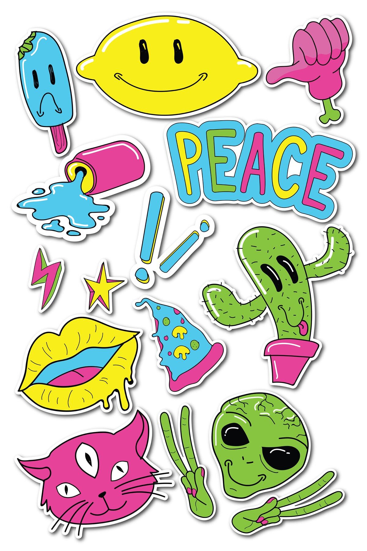 Minimal Temalı Sticker Seti - 13 Adet Etiket Seti- Telefon, Tablet, Defter Laptop Uyumlu Etiket