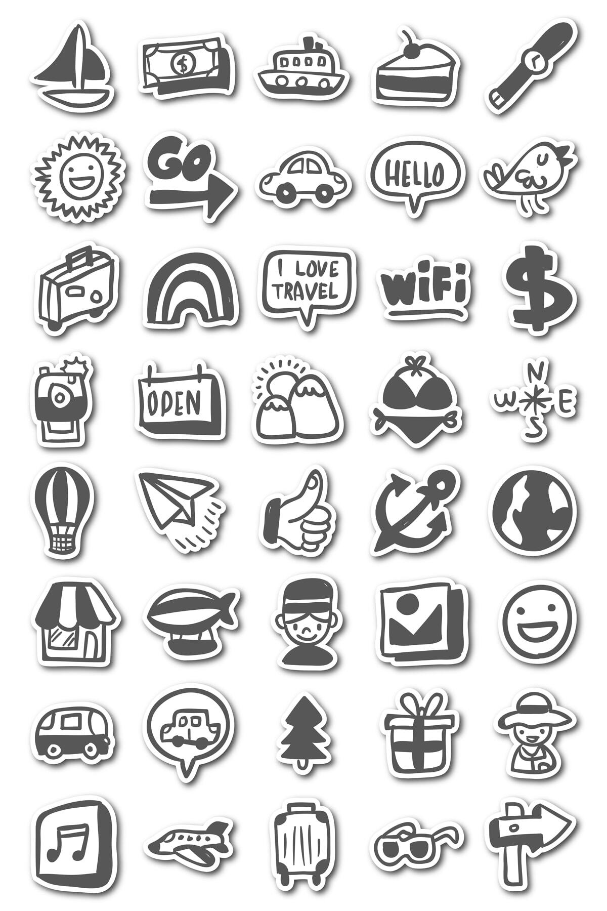 Minimal Temalı Sticker Seti - 40 Adet Etiket Seti- Telefon, Tablet, Defter Laptop Uyumlu Etiket