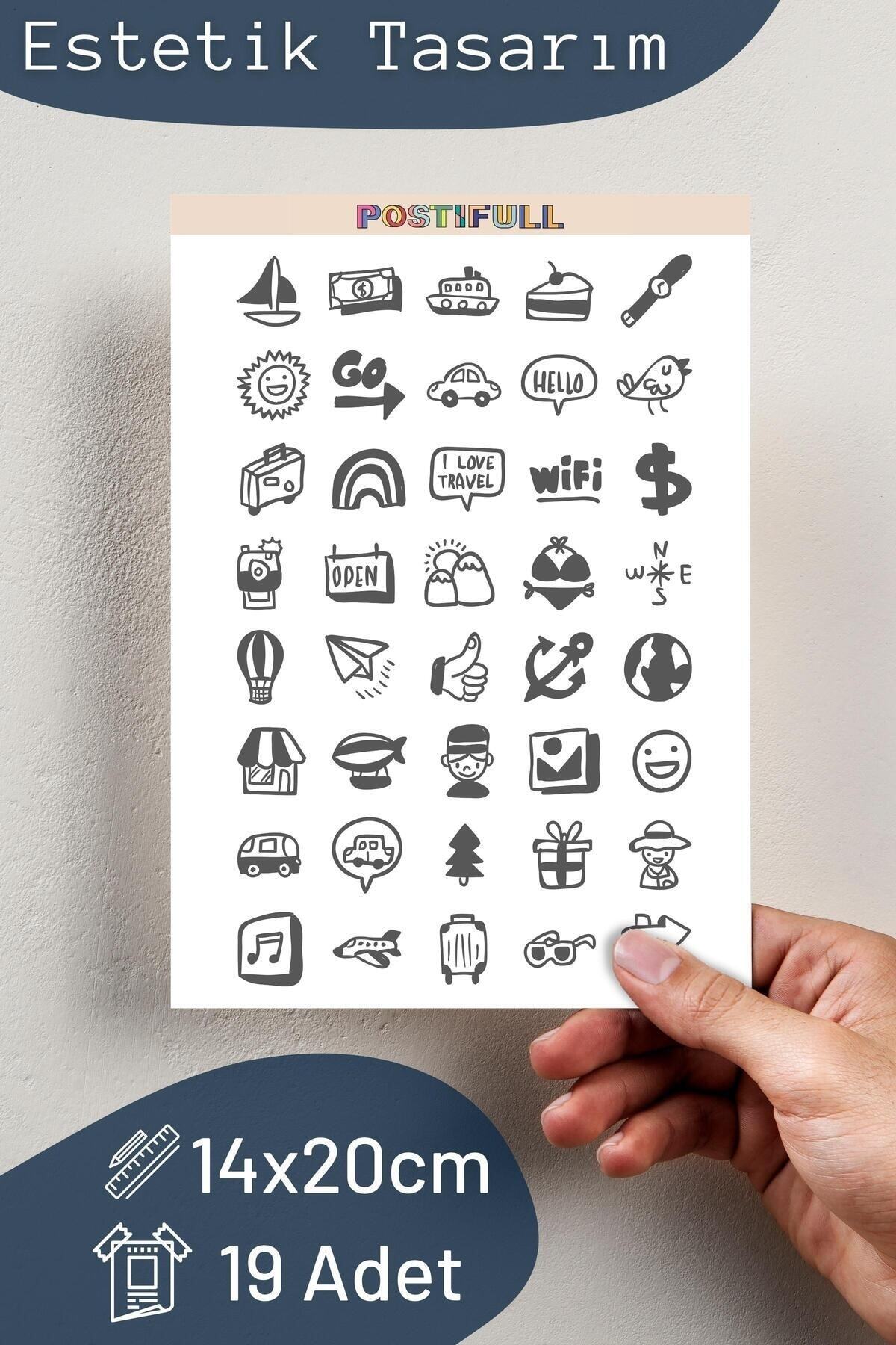 Minimal Temalı Sticker Seti - 40 Adet Etiket Seti- Telefon, Tablet, Defter Laptop Uyumlu Etiket