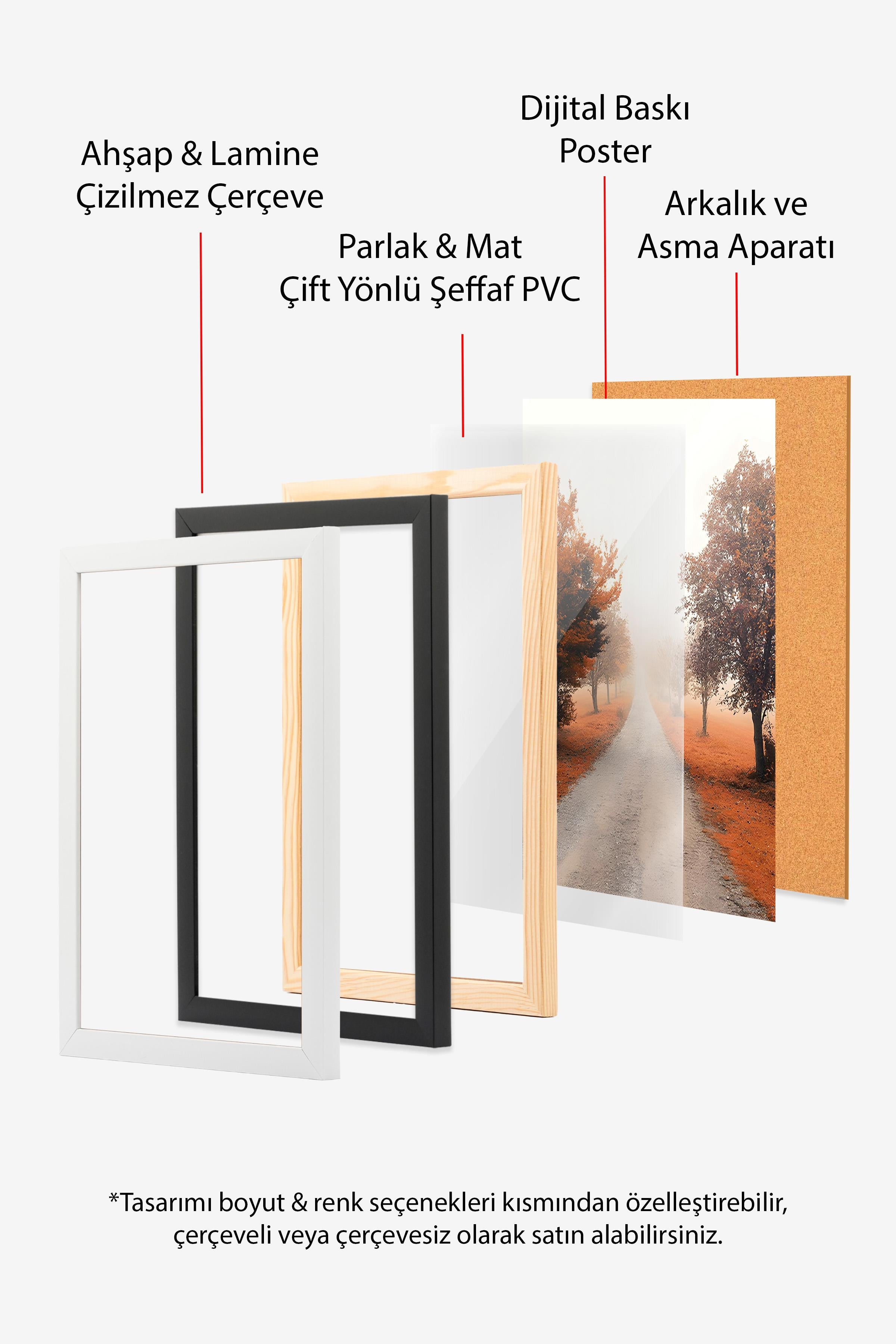 Misty Tree Alley Çerçeveli Tablo, Beyaz Çerçeve ve Poster, Duvar Tablosu Comfort Serisi NO:108353