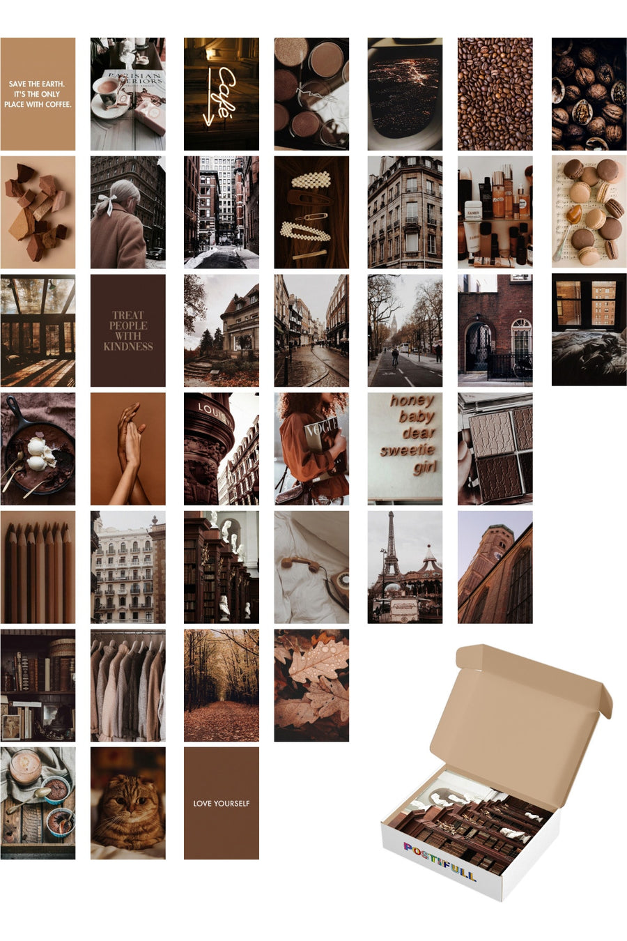 Mocha Duvar Posteri Kolaj Set - 40 Adet - Arkası Yapışkanlı - Kahve Temalı Poster Seti - 10cm*15cm