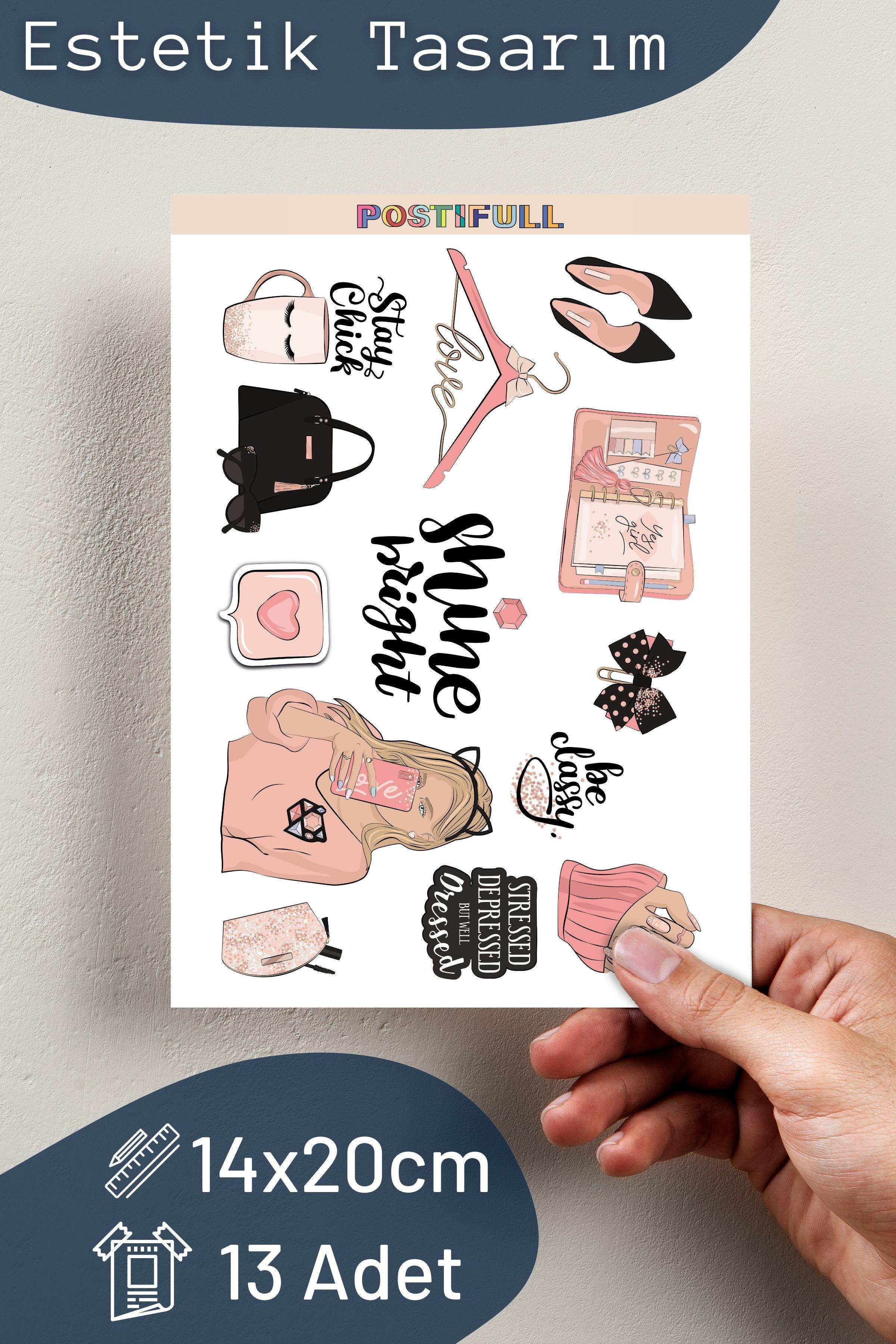 Moda Temalı Sticker ve Etiket Seti - Orta Boy - Su Geçirmez, Kalın Yapışkanlı Sticker Seti