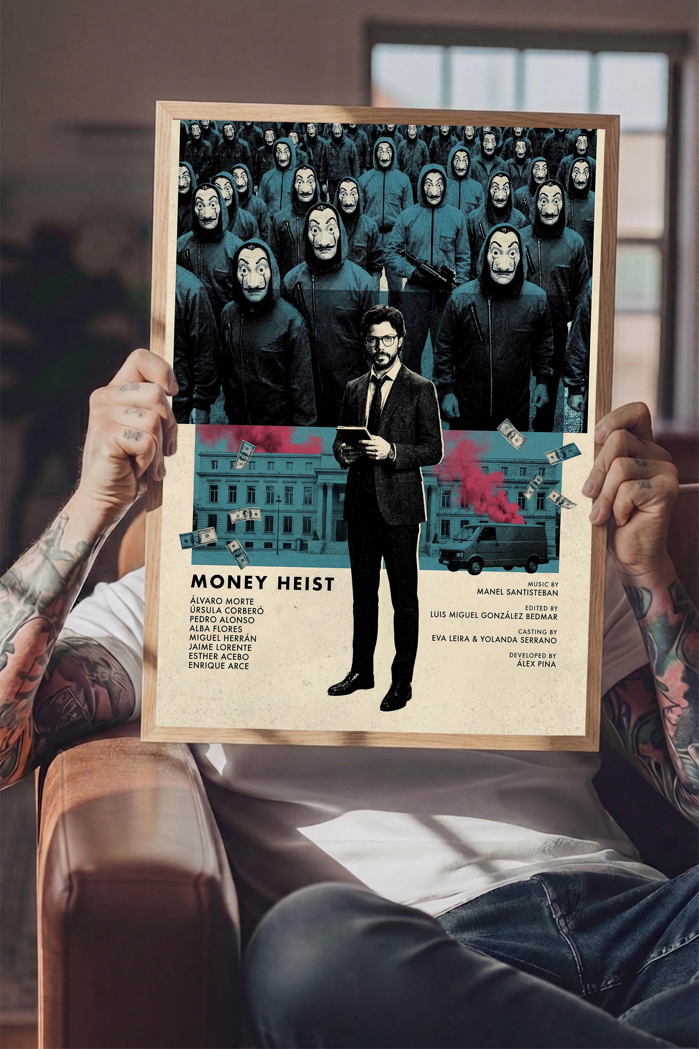 Money Heist Ahşap Çerçeveli Poster, Sinema ve Dizi Tablo, Film Dizi Afişleri NO:112780