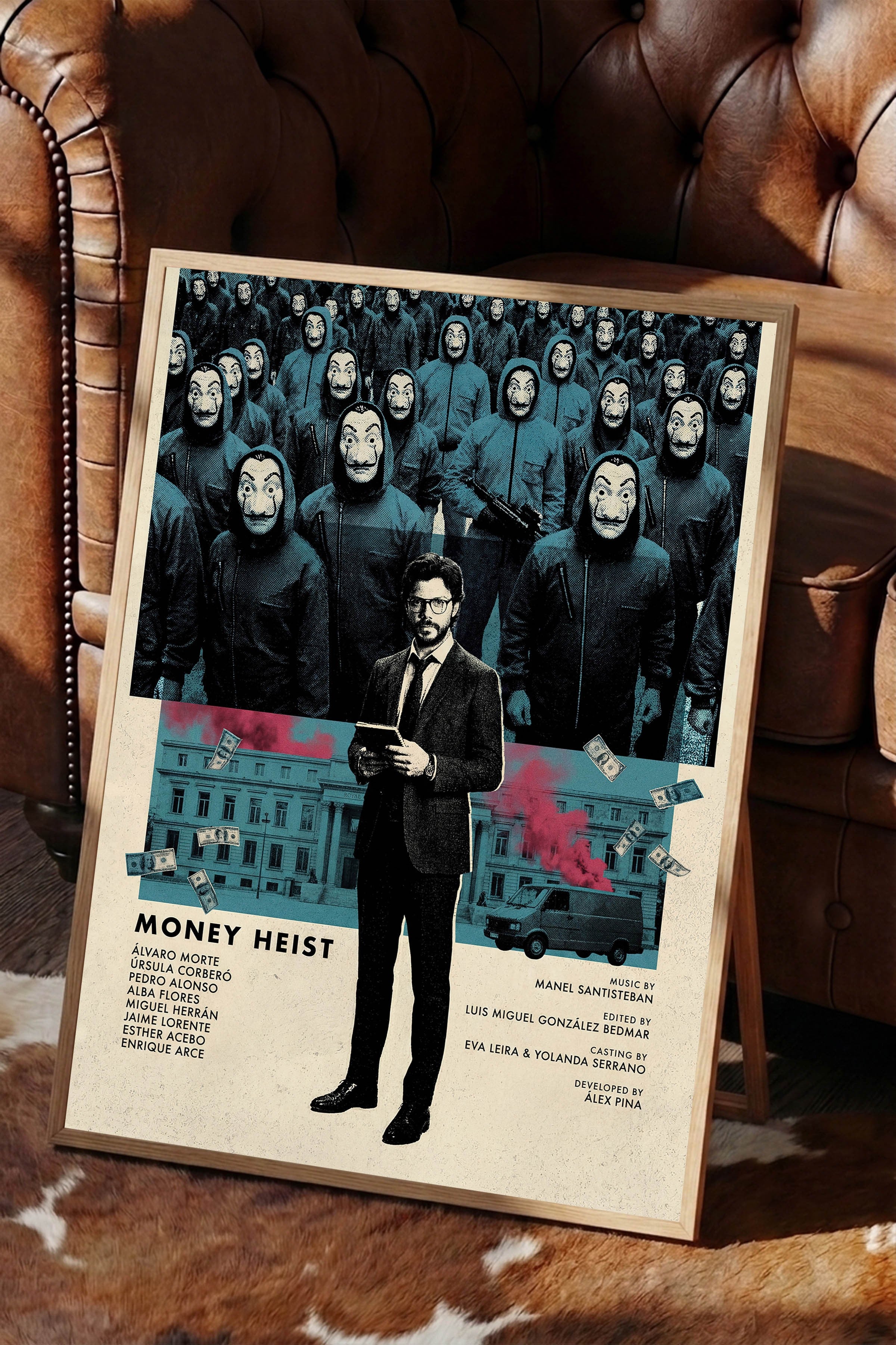 Money Heist Ahşap Çerçeveli Poster, Sinema ve Dizi Tablo, Film Dizi Afişleri NO:112780