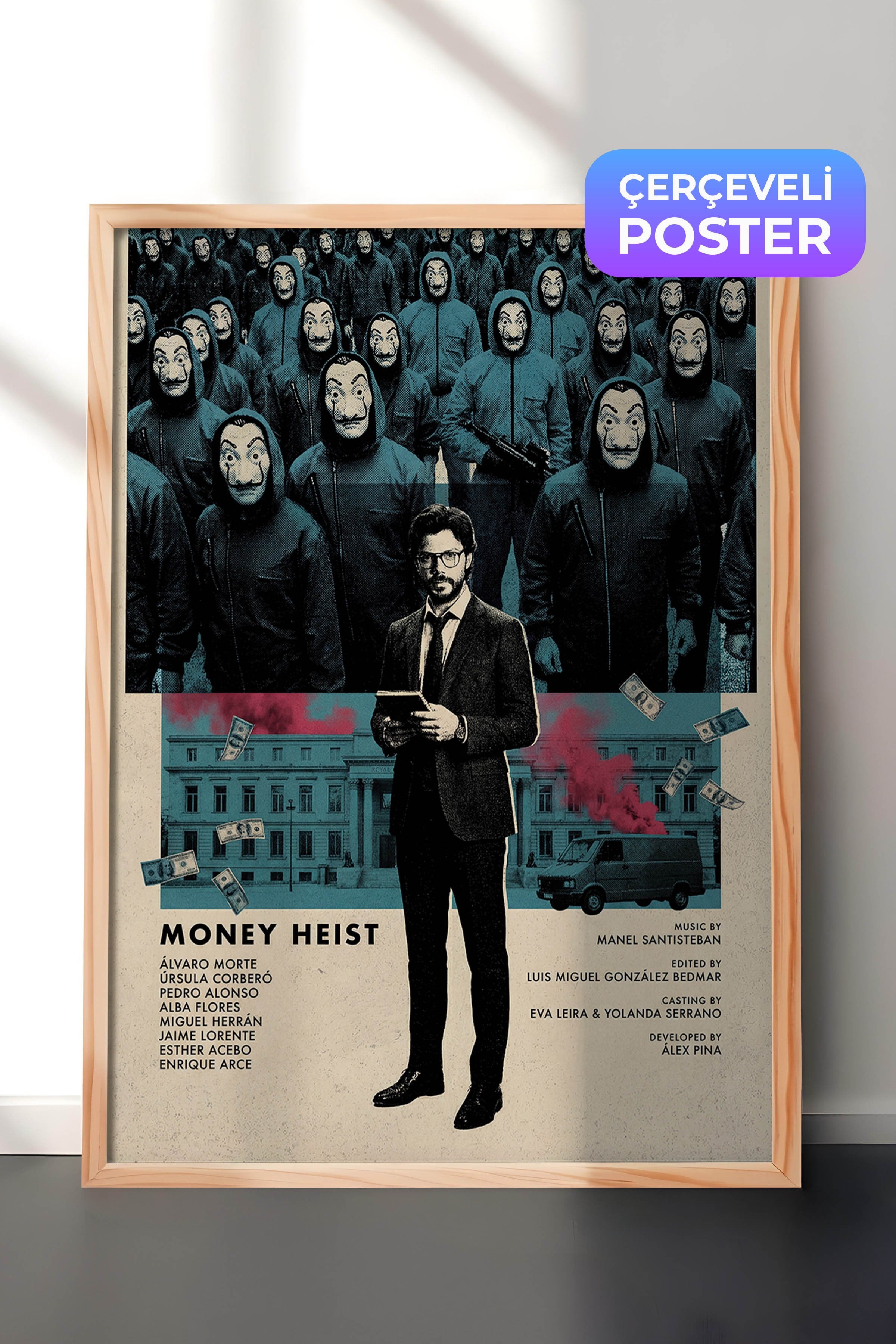 Money Heist Ahşap Çerçeveli Poster, Sinema ve Dizi Tablo, Film Dizi Afişleri NO:112780