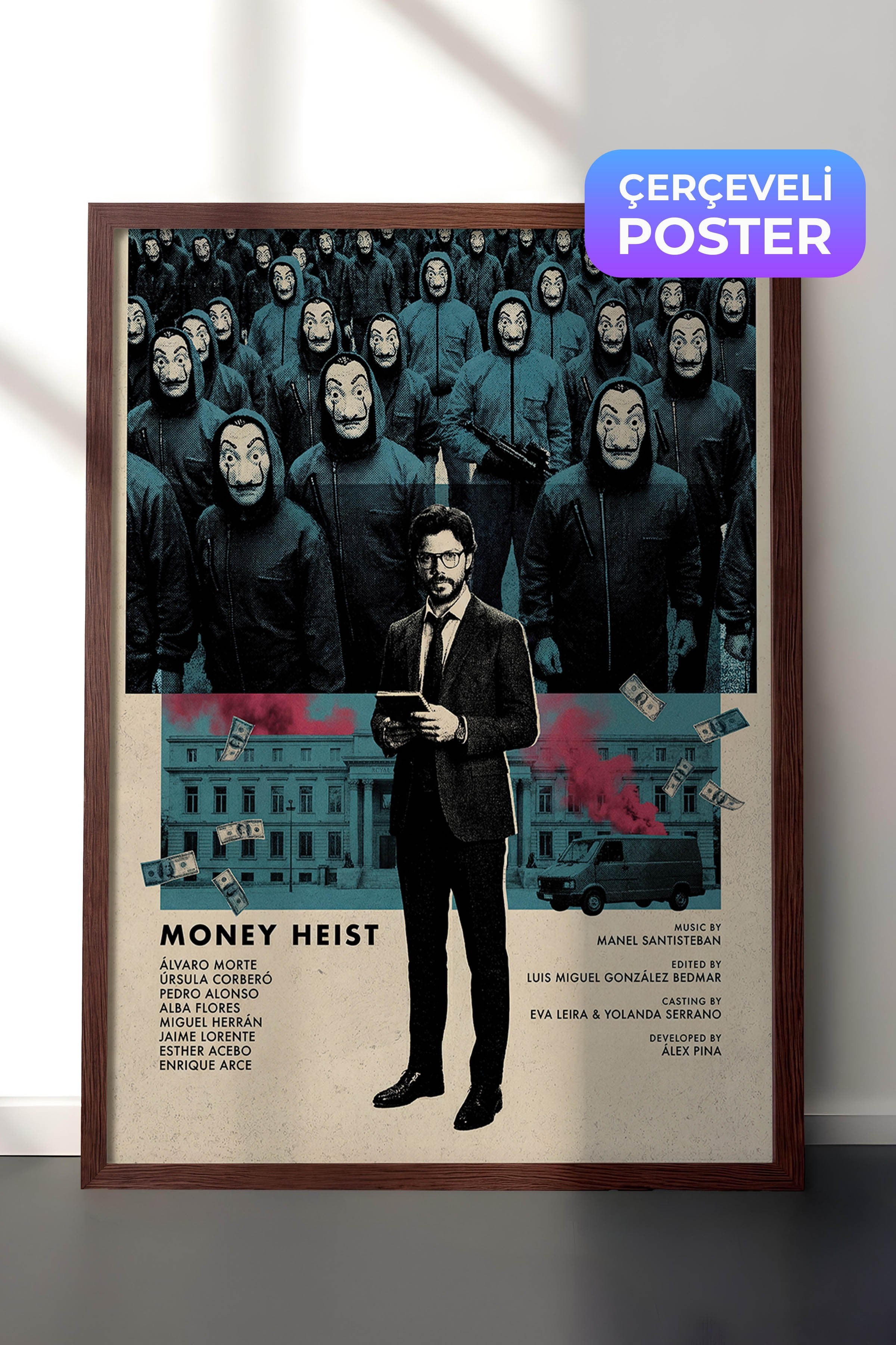 Money Heist Kahverengi Çerçeveli Poster, Sinema ve Dizi Tablo, Film Dizi Afişleri NO:112780