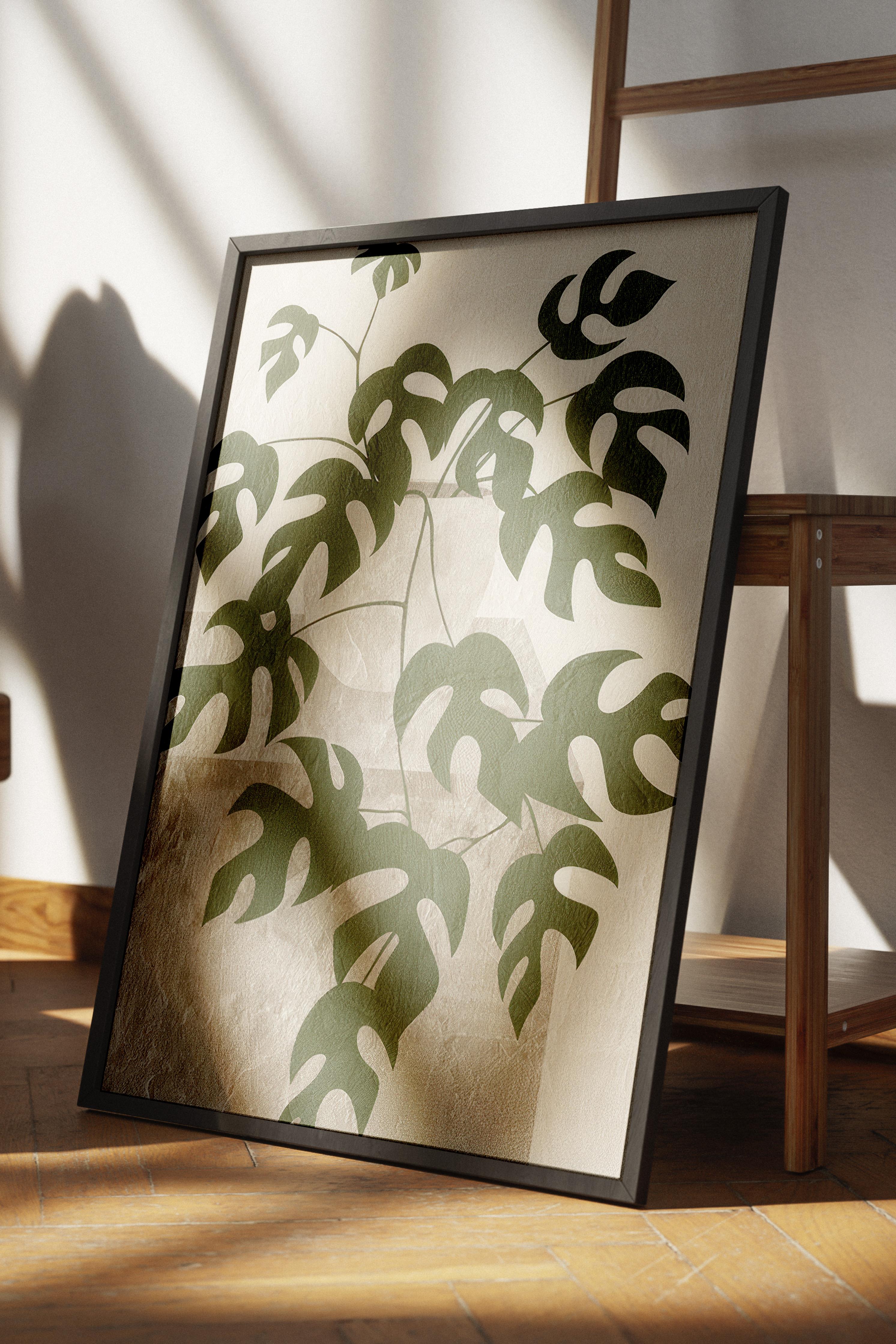 Monstera Illustration Siyah Çerçeveli Tablo, Duvar Tablosu Comfort Serisi NO:108547