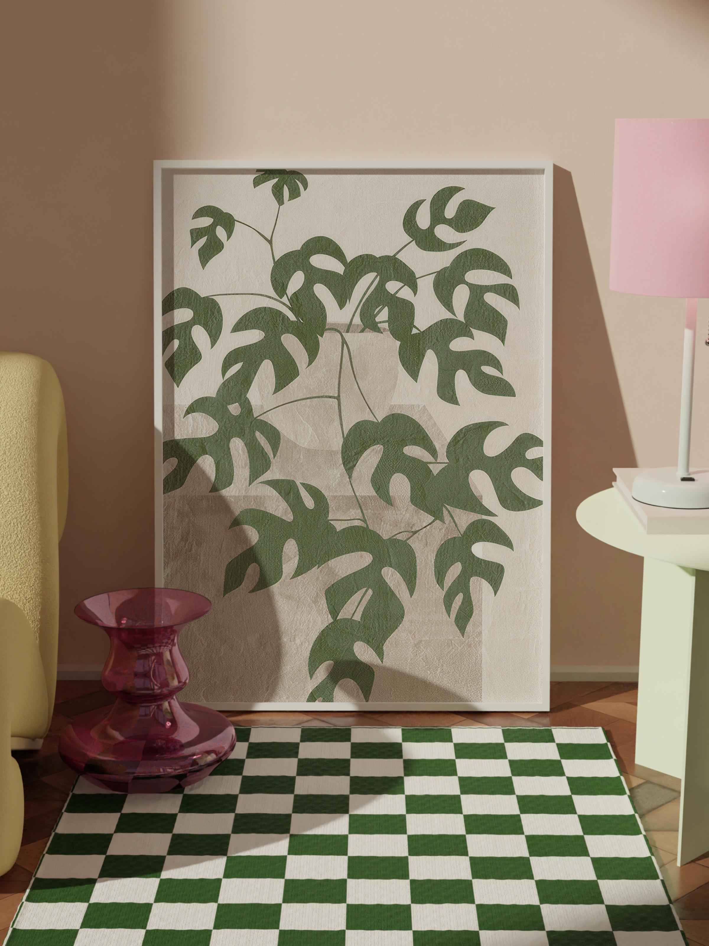 Monstera Illustration Beyaz Çerçeveli Tablo, Duvar Tablosu Comfort Serisi NO:108547