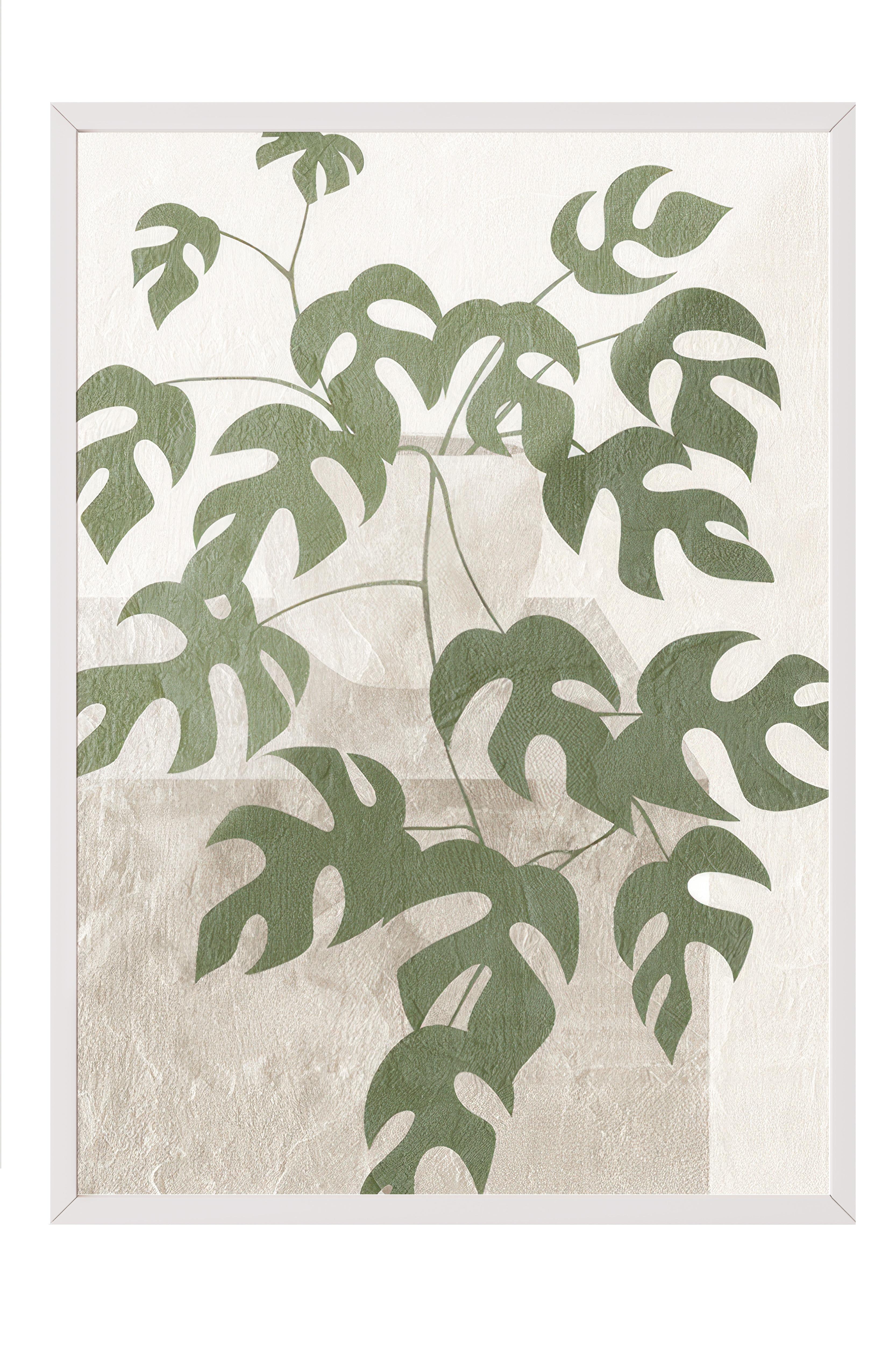 Monstera Illustration Beyaz Çerçeveli Tablo, Duvar Tablosu Comfort Serisi NO:108547