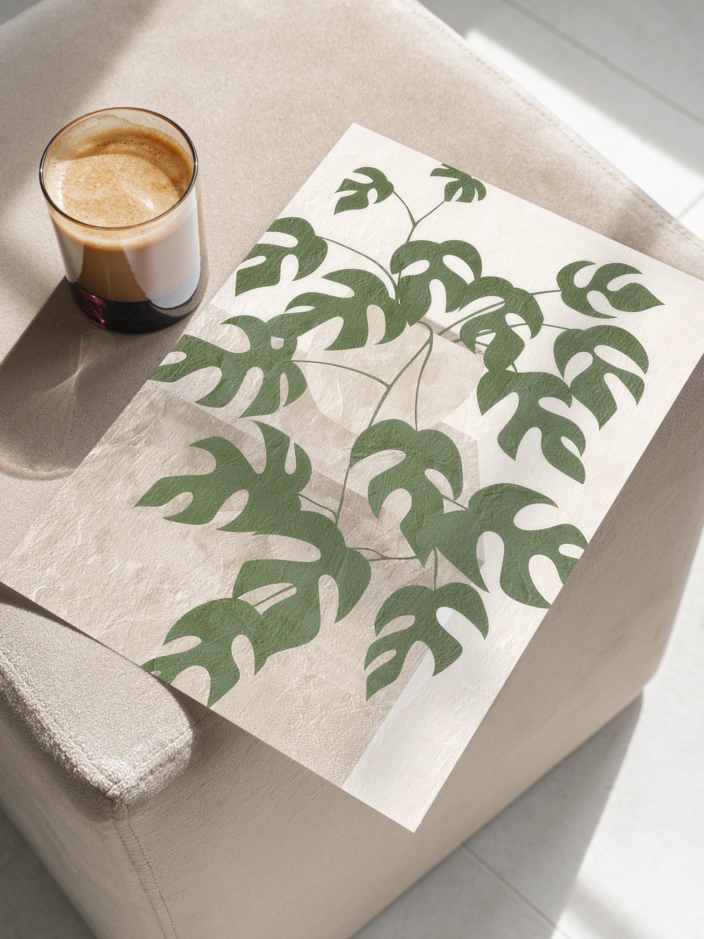 Monstera Illustration Poster, Dikey Duvar Tablosu Comfort Serisi NO:108547