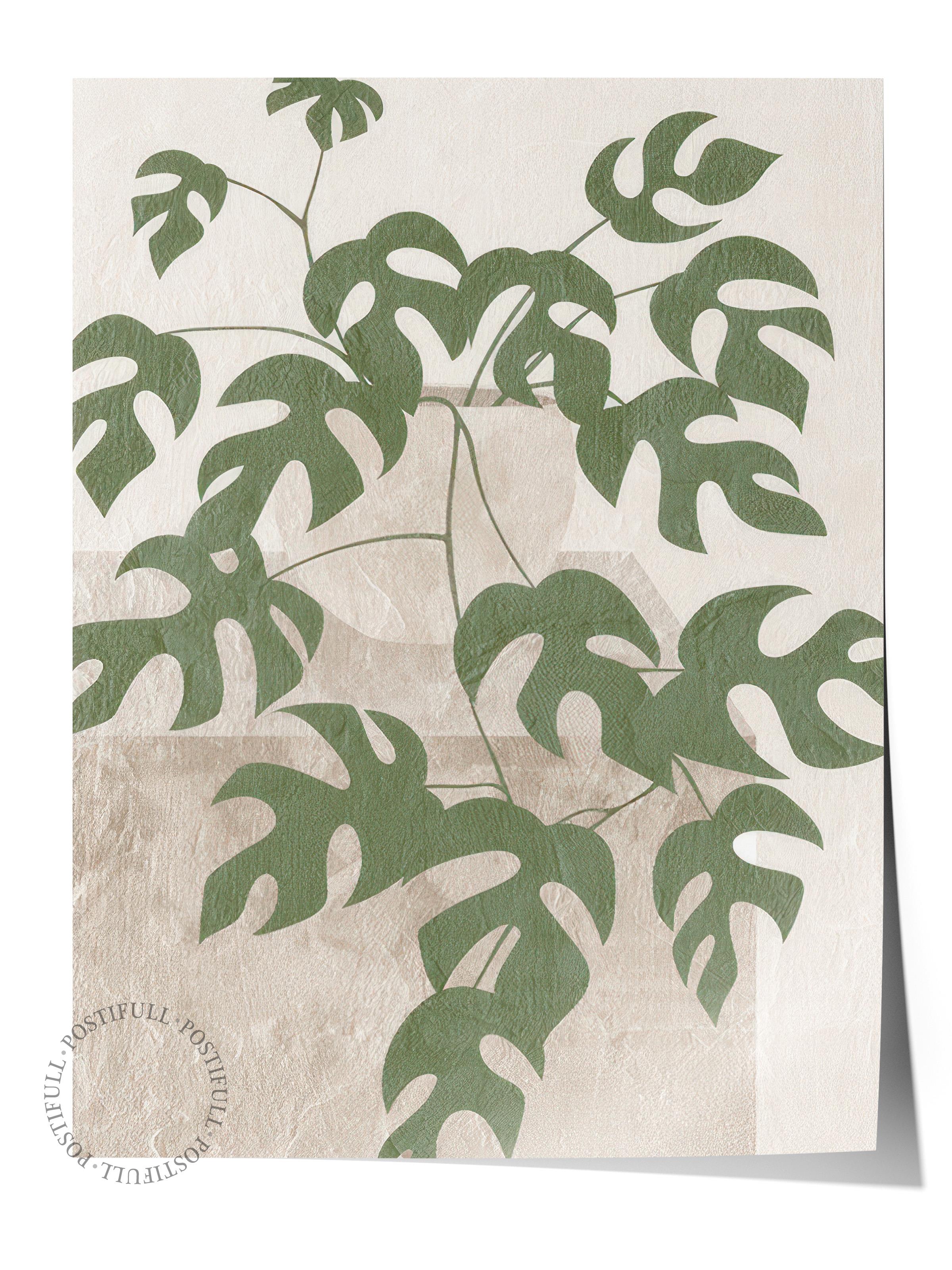 Monstera Illustration Poster, Dikey Duvar Tablosu Comfort Serisi NO:108547