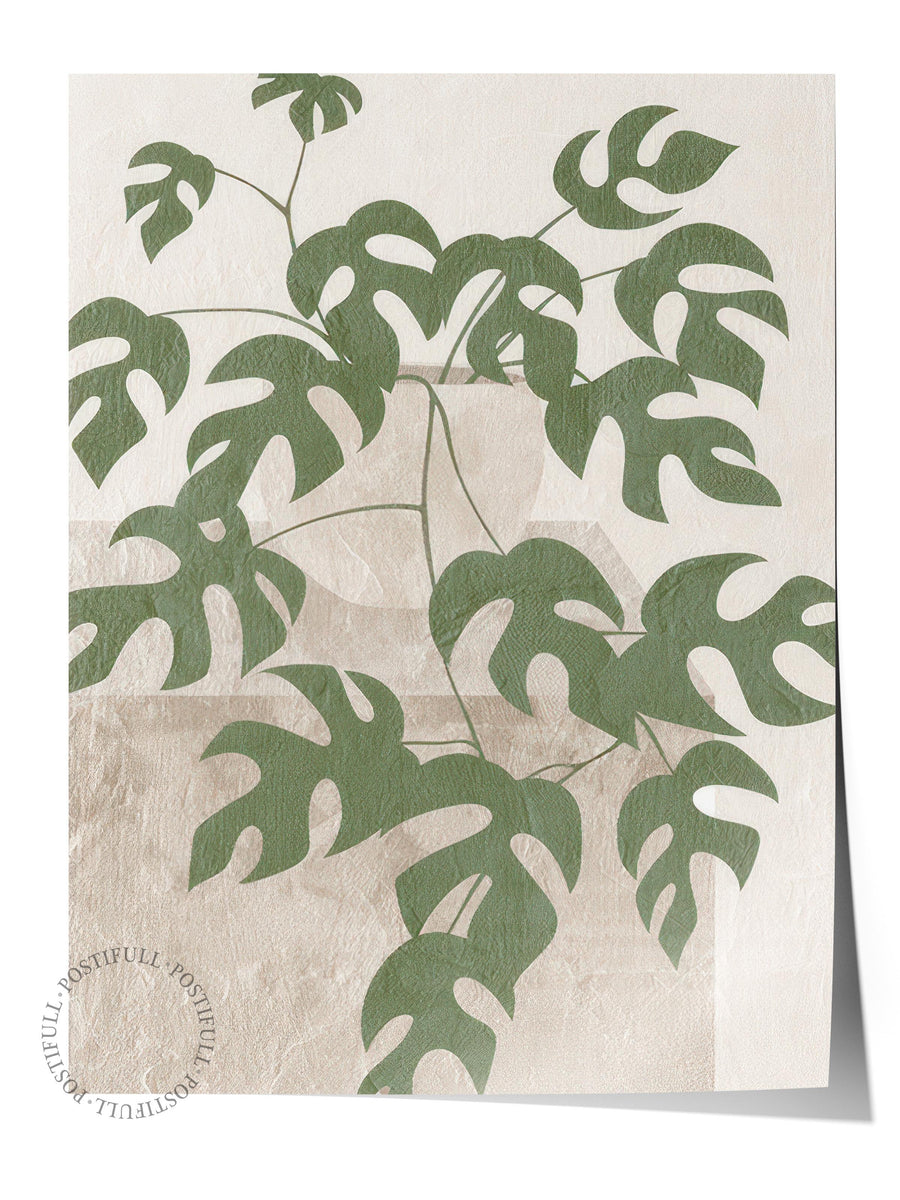 Monstera Illustration Poster, Dikey Duvar Tablosu Comfort Serisi NO:108547