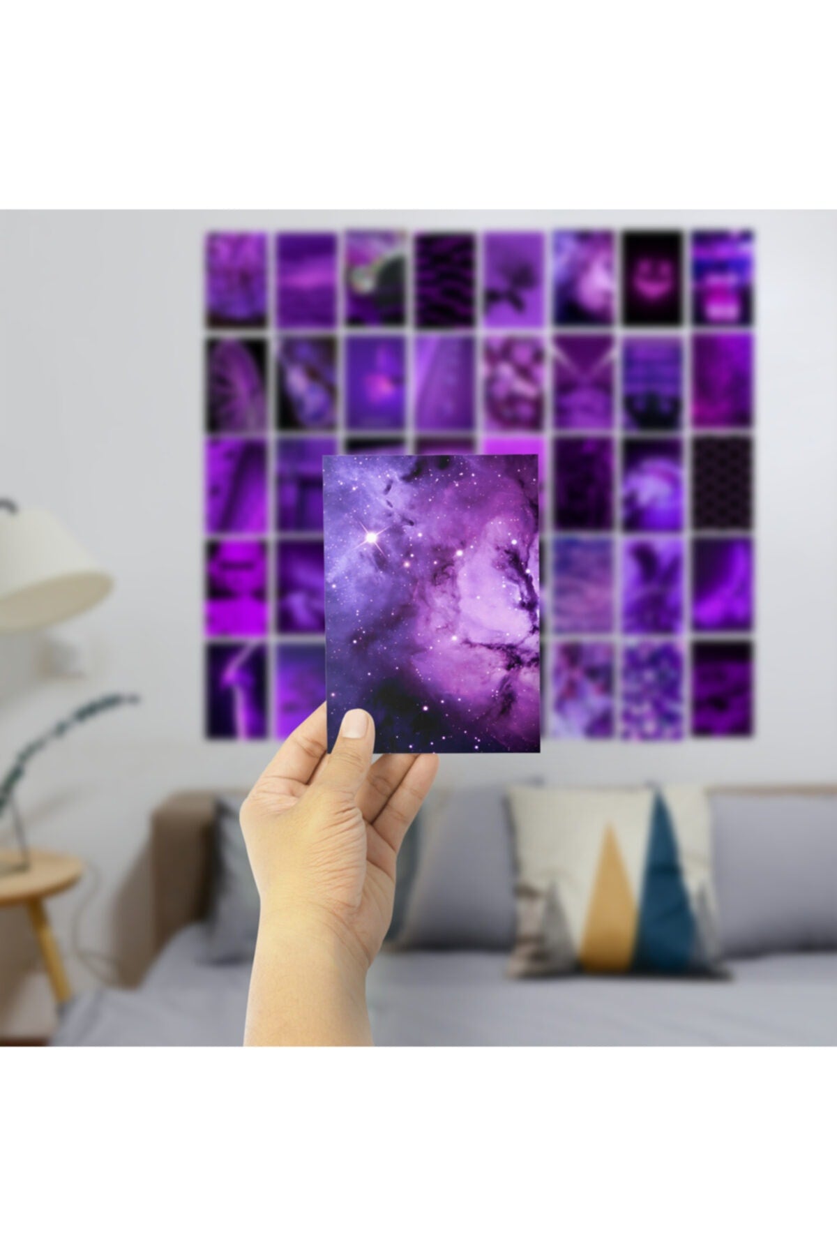 Mor Duvar Poster Seti - Kolaj Set - 40 Adet - Arkası Yapışkanlı Poster Seti - 10cm*15cm, Kutulu Set