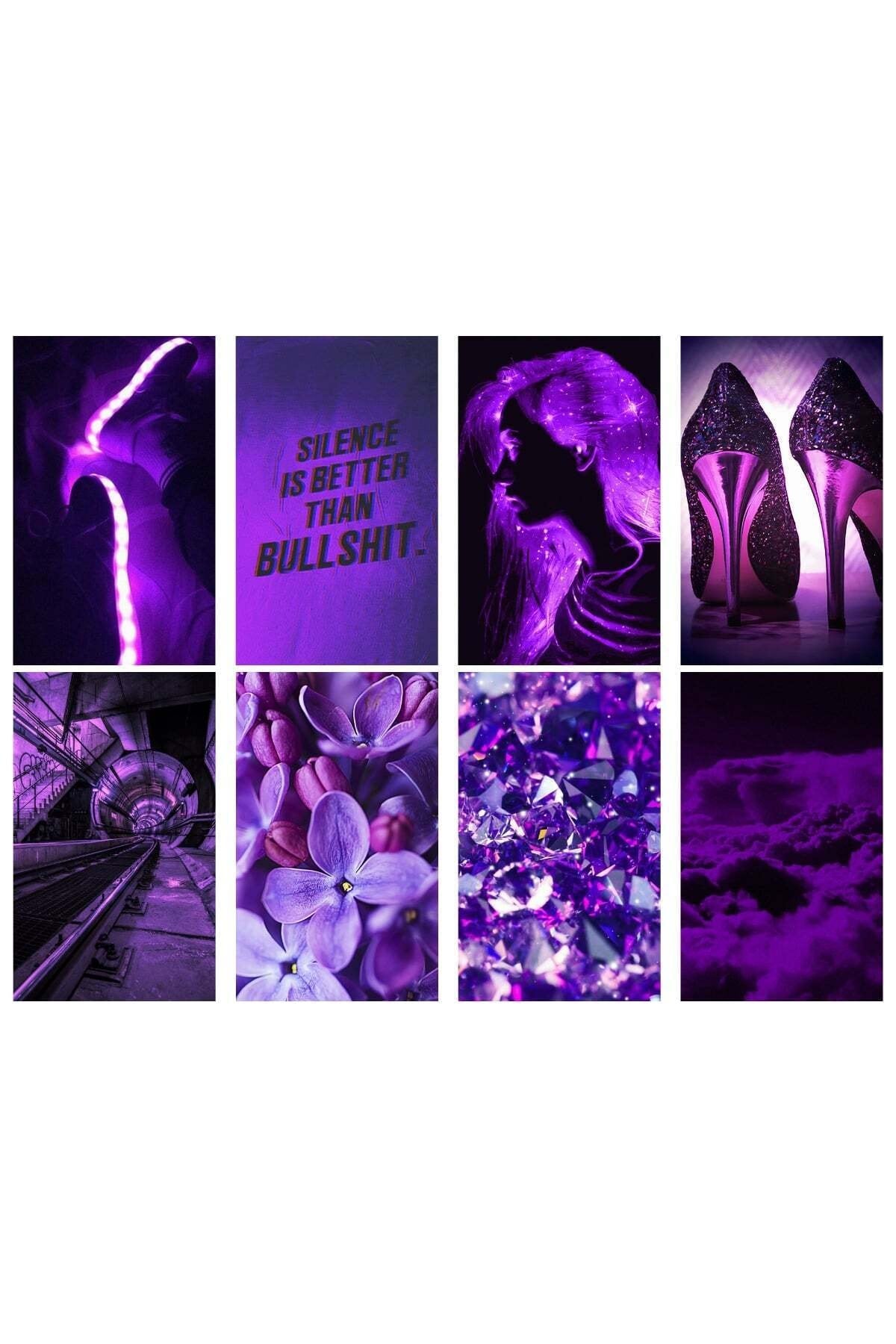 Mor Duvar Poster Seti - Kolaj Set - 40 Adet - Arkası Yapışkanlı Poster Seti - 10cm*15cm, Kutulu Set