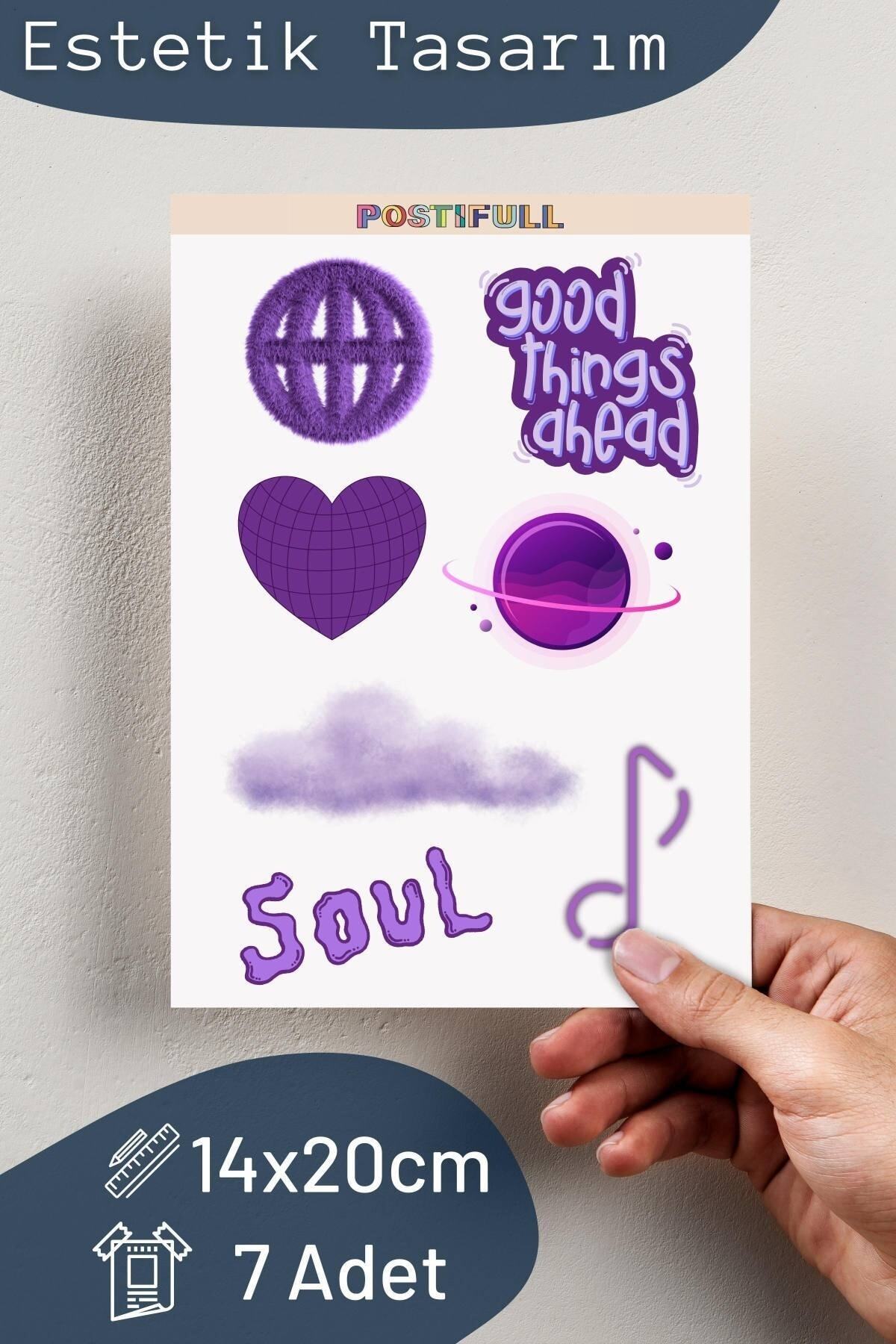 Mor Temalı Sticker Seti - 7 Adet Etiket Seti- Telefon, Tablet, Defter Laptop Uyumlu Etiket