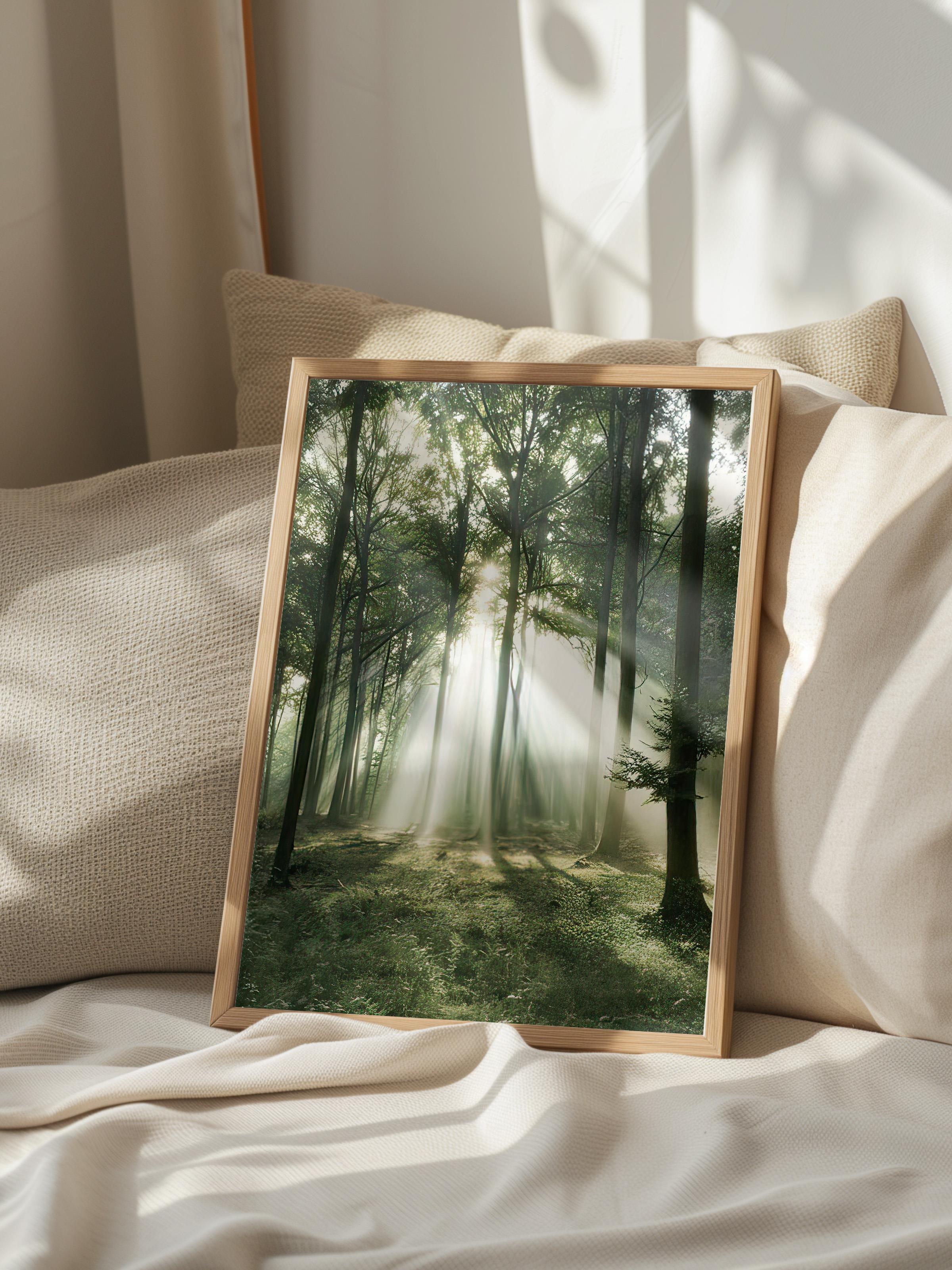 Morning Forest Çerçeveli Tablo, Ahşap Çerçeve ve Poster, Duvar Tablosu Comfort Serisi NO:108399