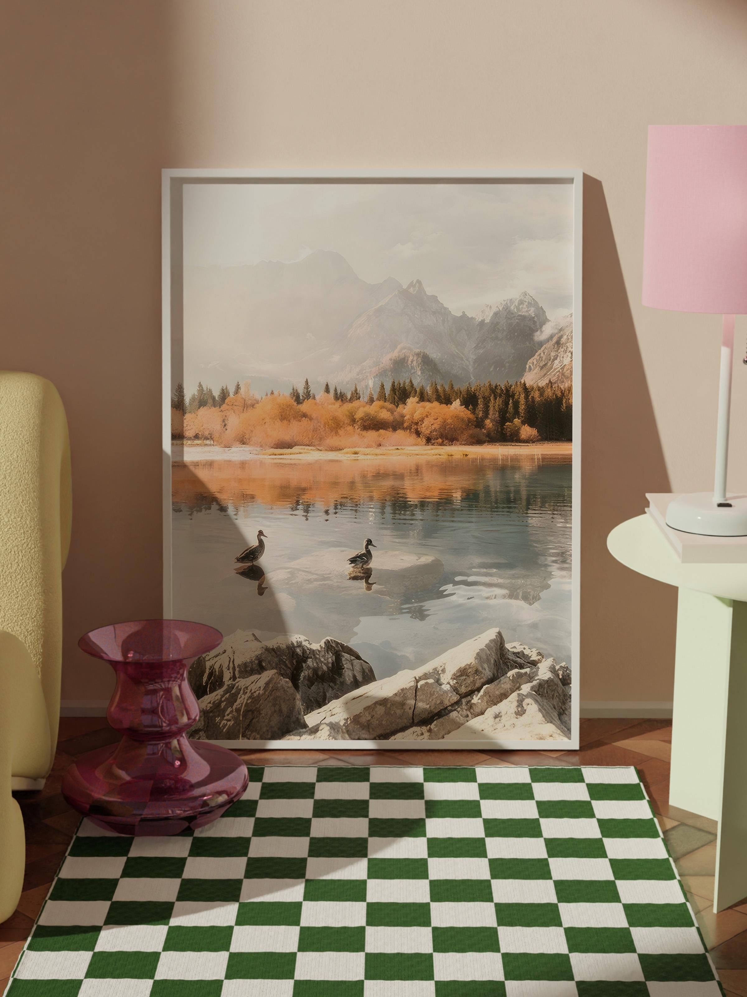 Morning Swim Çerçeveli Tablo, Beyaz Çerçeve ve Poster, Dikey Duvar Tablosu Comfort Serisi NO:108503