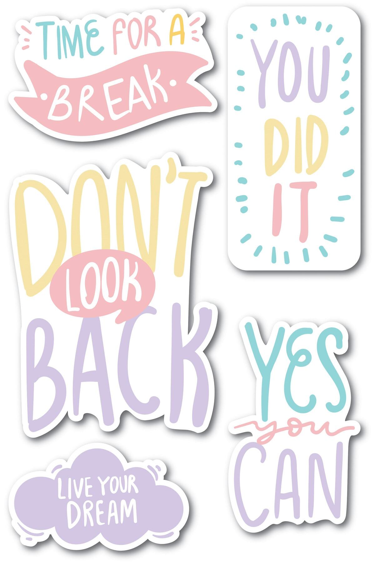Motivasyon Temalı Sticker Seti - 5 Adet Etiket Seti- Telefon, Tablet, Defter Laptop Uyumlu Etiket