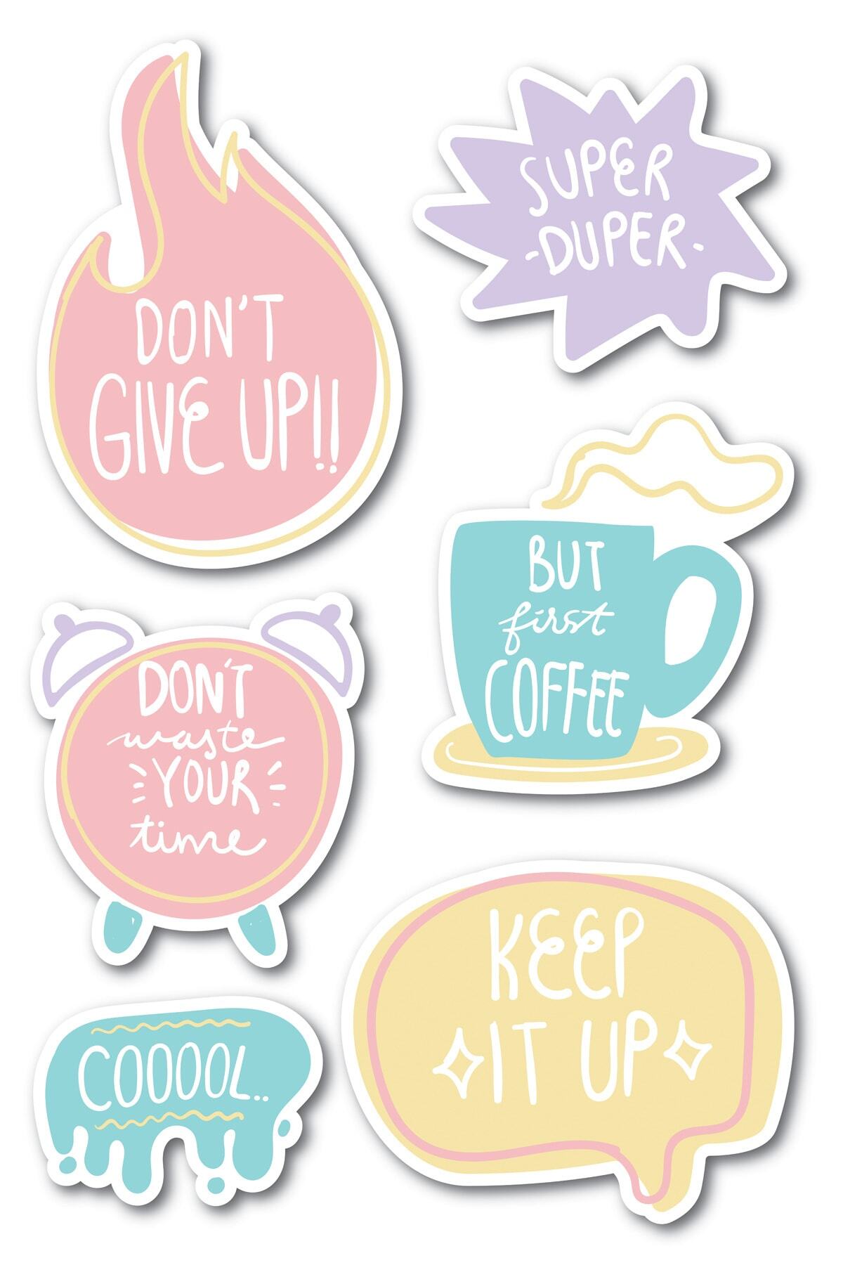 Motivasyon Temalı Sticker Seti - 6 Adet Etiket Seti- Telefon, Tablet, Defter Laptop Uyumlu Etiket