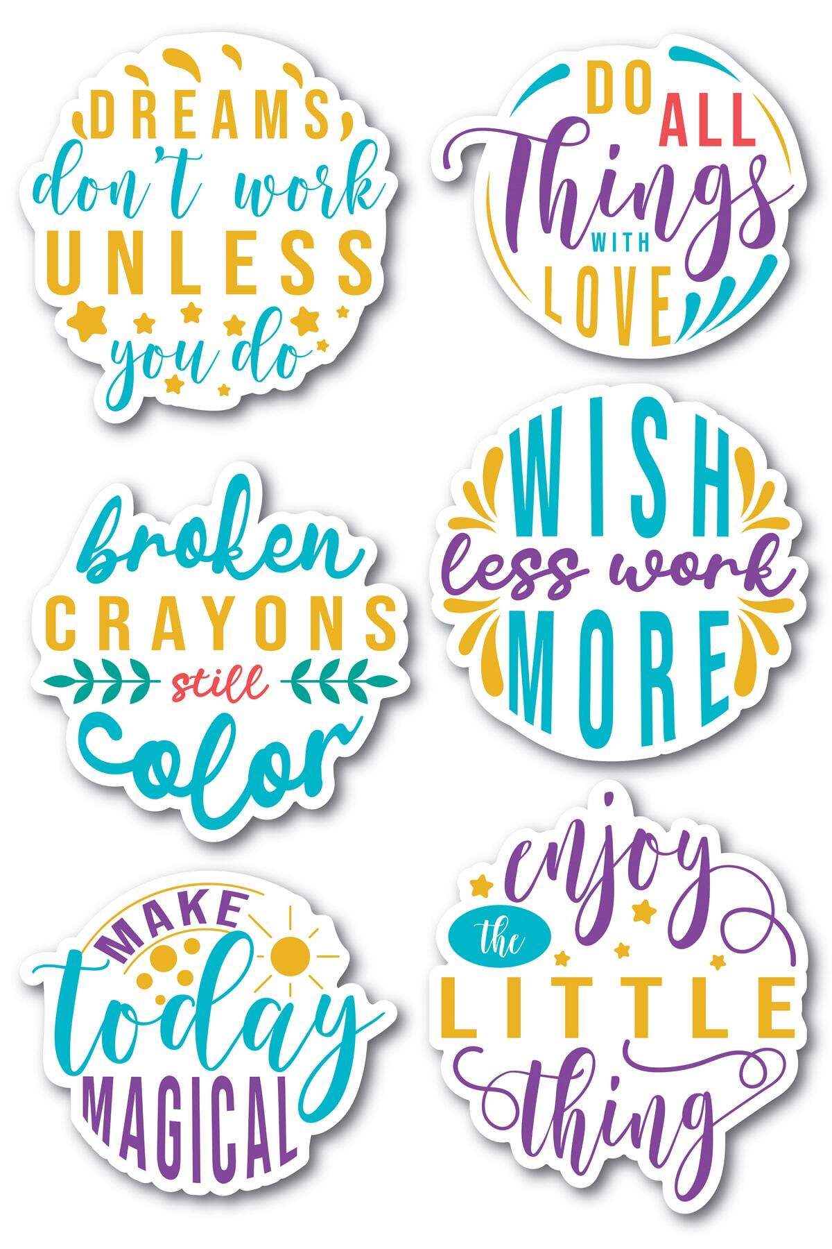 Motivasyon Temalı Sticker Seti - 6 Adet Etiket Seti- Telefon, Tablet, Defter Laptop Uyumlu Etiket