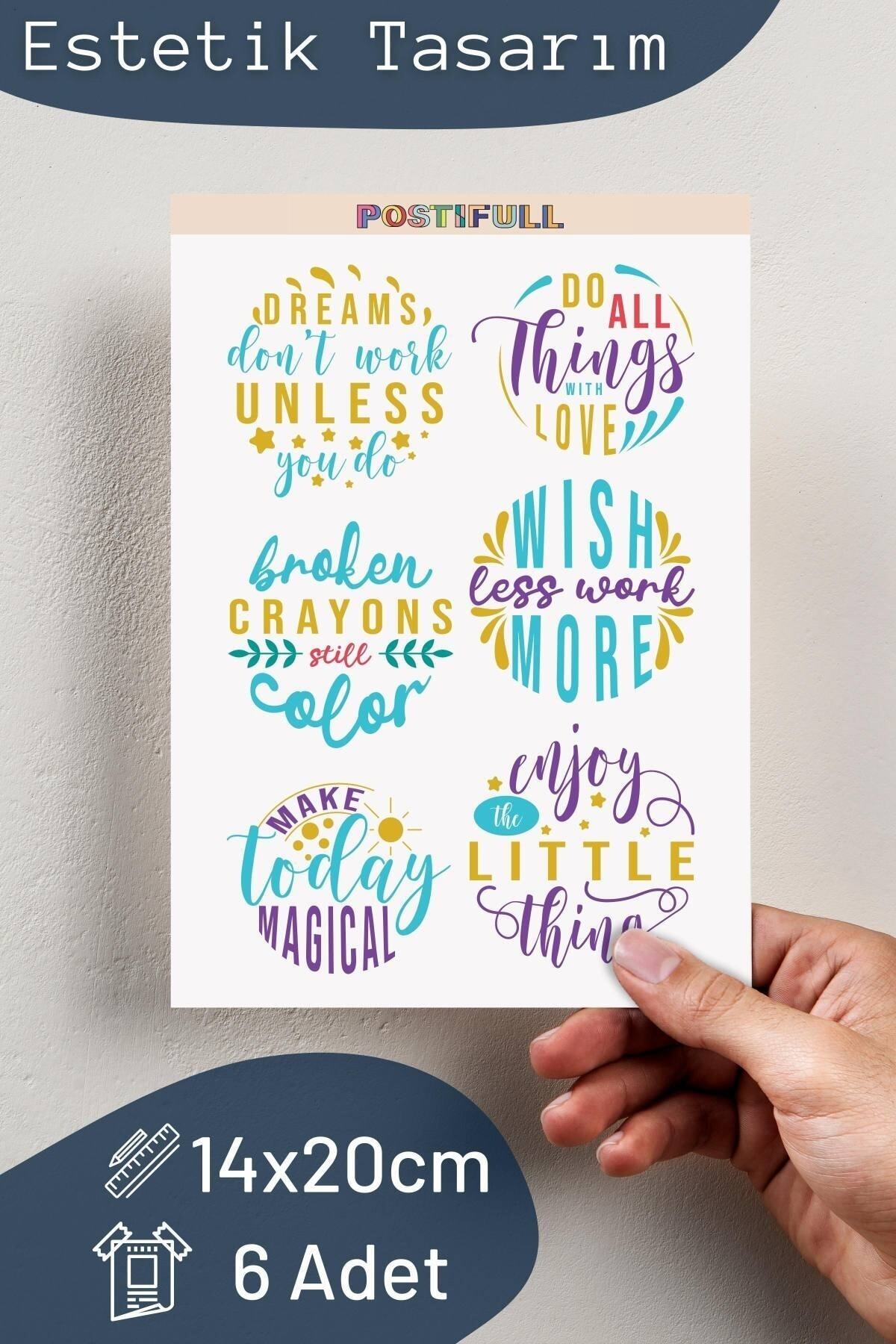 Motivasyon Temalı Sticker Seti - 6 Adet Etiket Seti- Telefon, Tablet, Defter Laptop Uyumlu Etiket
