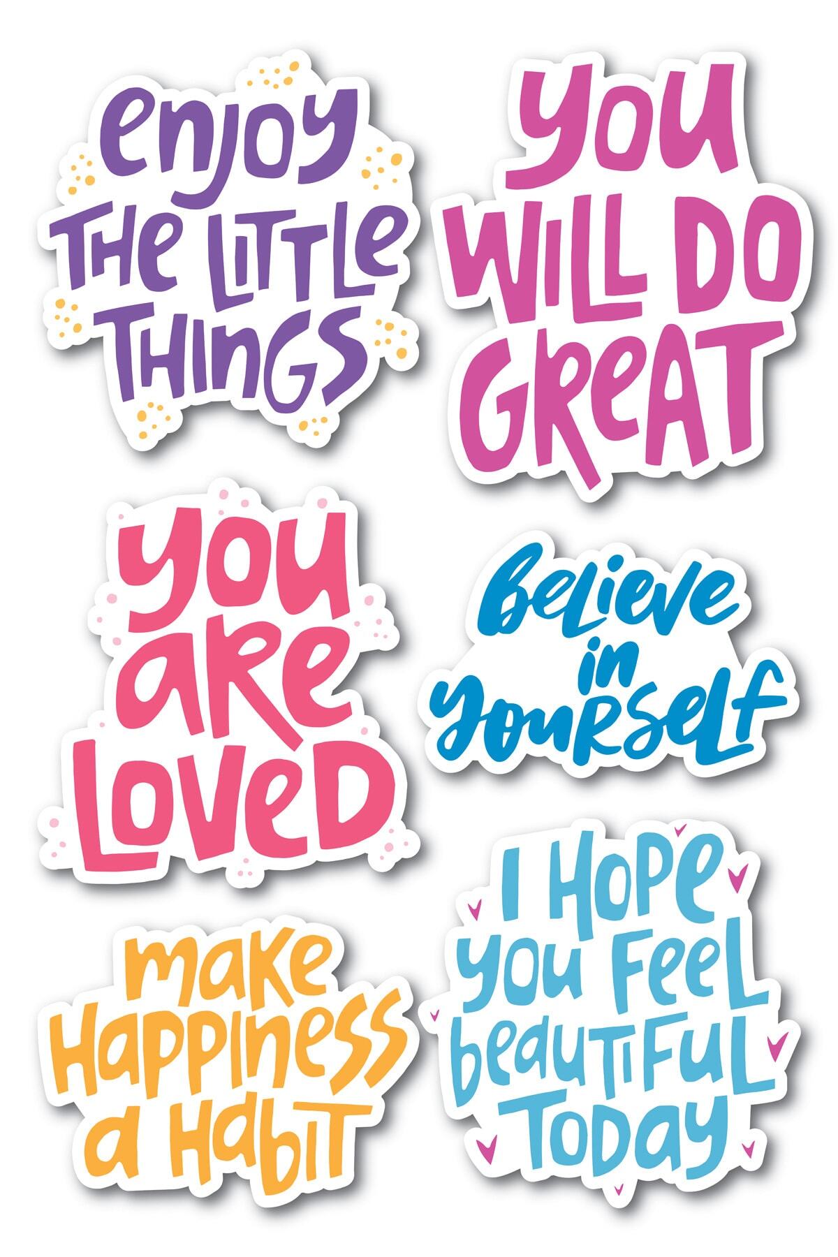 Motivasyon Temalı Sticker Seti - 6 Adet Etiket Seti- Telefon, Tablet, Defter Laptop Uyumlu Etiket