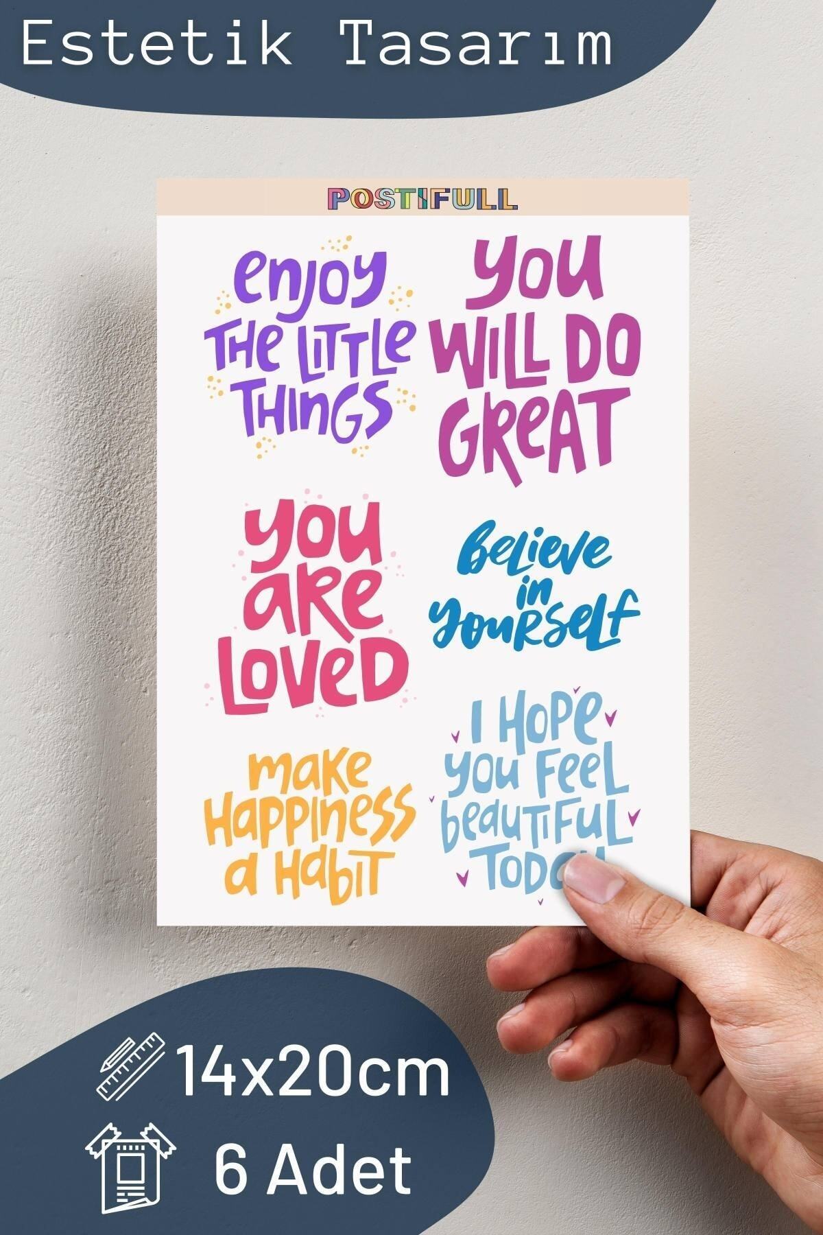 Motivasyon Temalı Sticker Seti - 6 Adet Etiket Seti- Telefon, Tablet, Defter Laptop Uyumlu Etiket