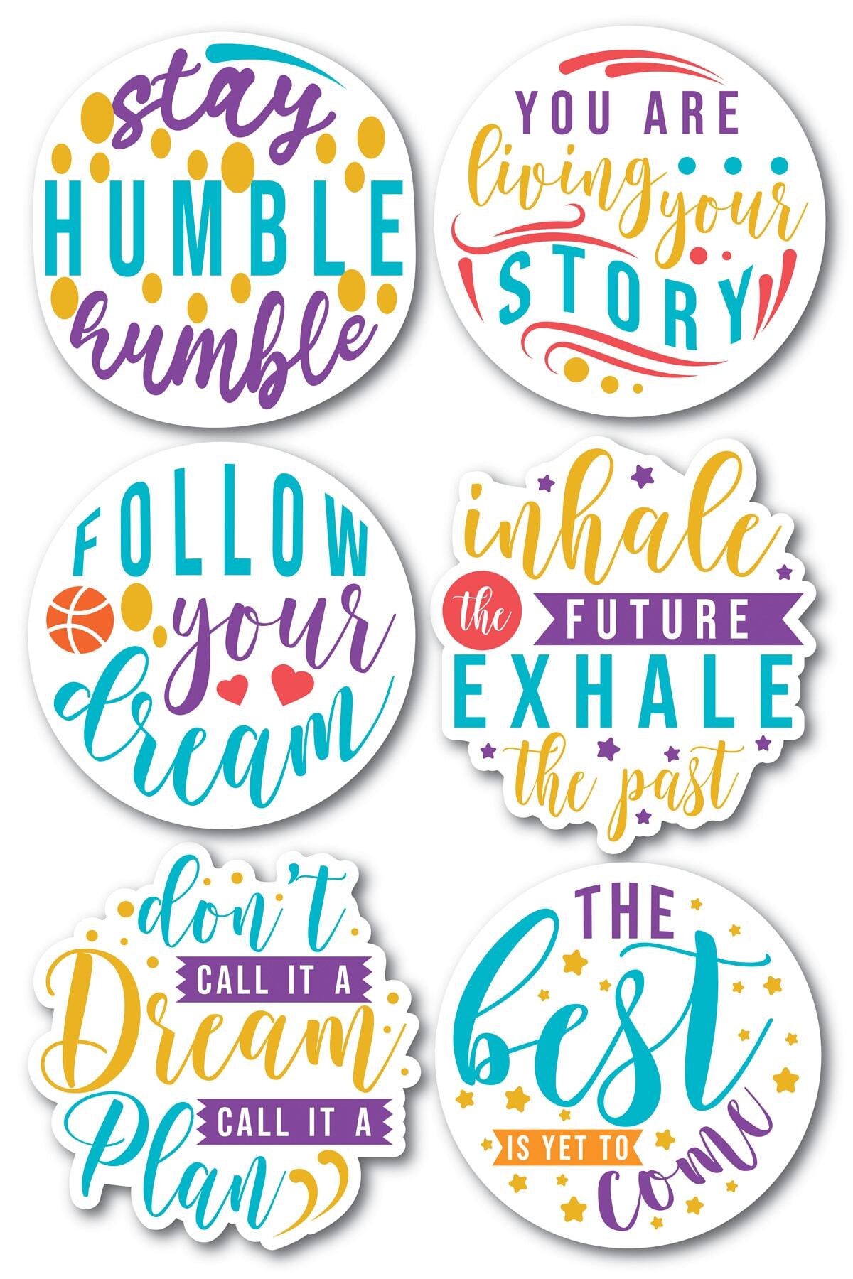 Motivasyon Temalı Sticker Seti - 6 Adet Etiket Seti- Telefon, Tablet, Defter Laptop Uyumlu Etiket