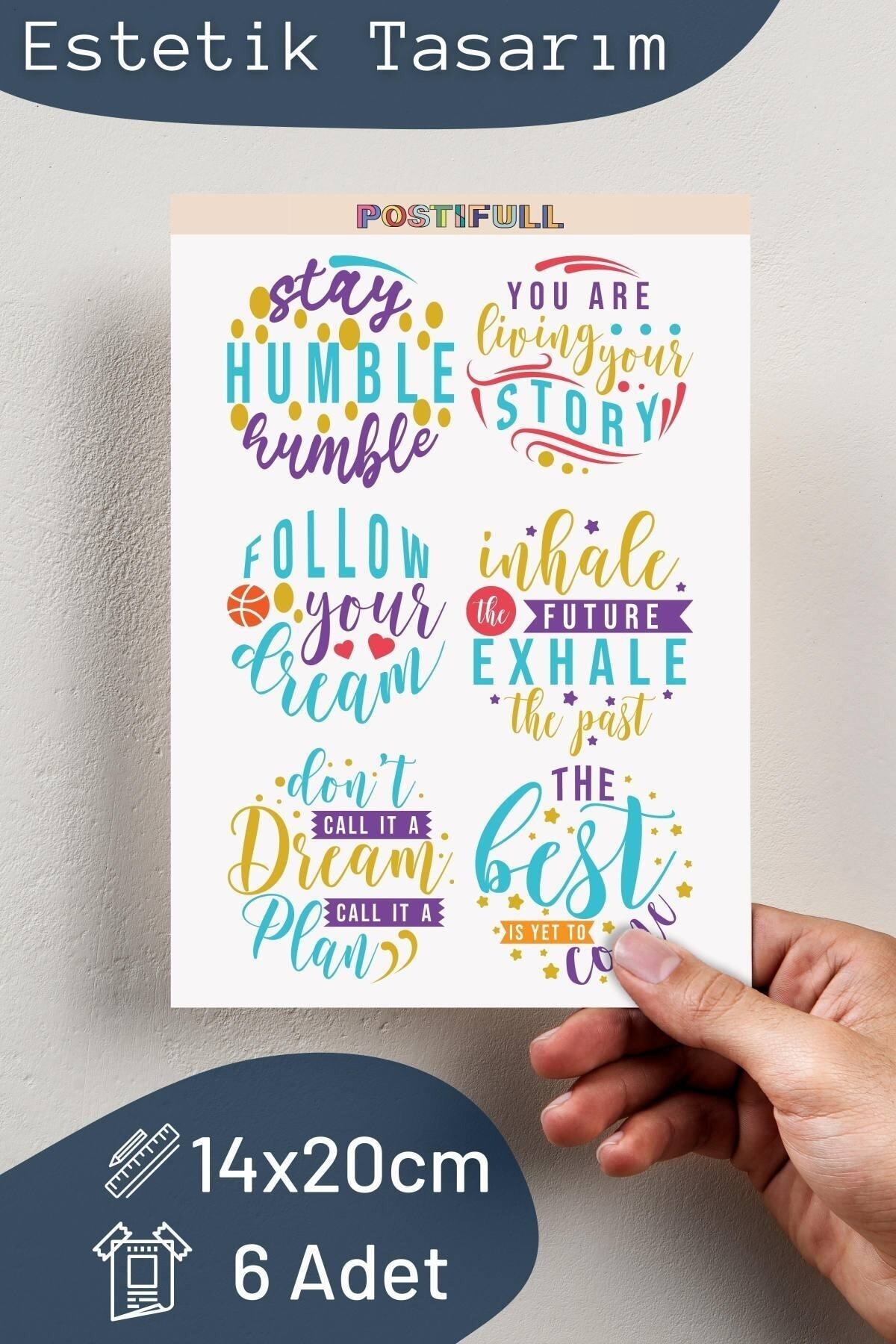 Motivasyon Temalı Sticker Seti - 6 Adet Etiket Seti- Telefon, Tablet, Defter Laptop Uyumlu Etiket