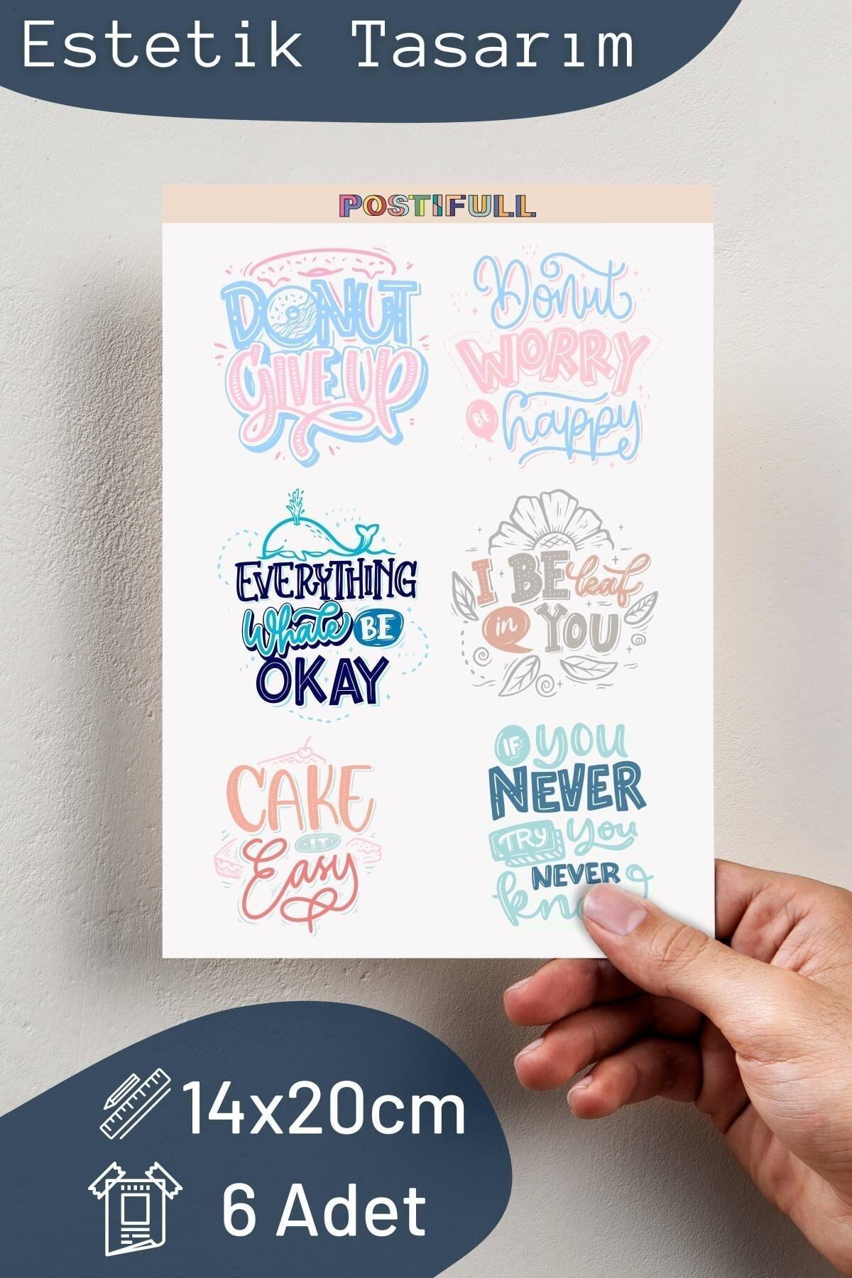 Motivasyon Temalı Sticker Seti - 6 Adet Etiket Seti- Telefon, Tablet, Defter Laptop Uyumlu Etiket