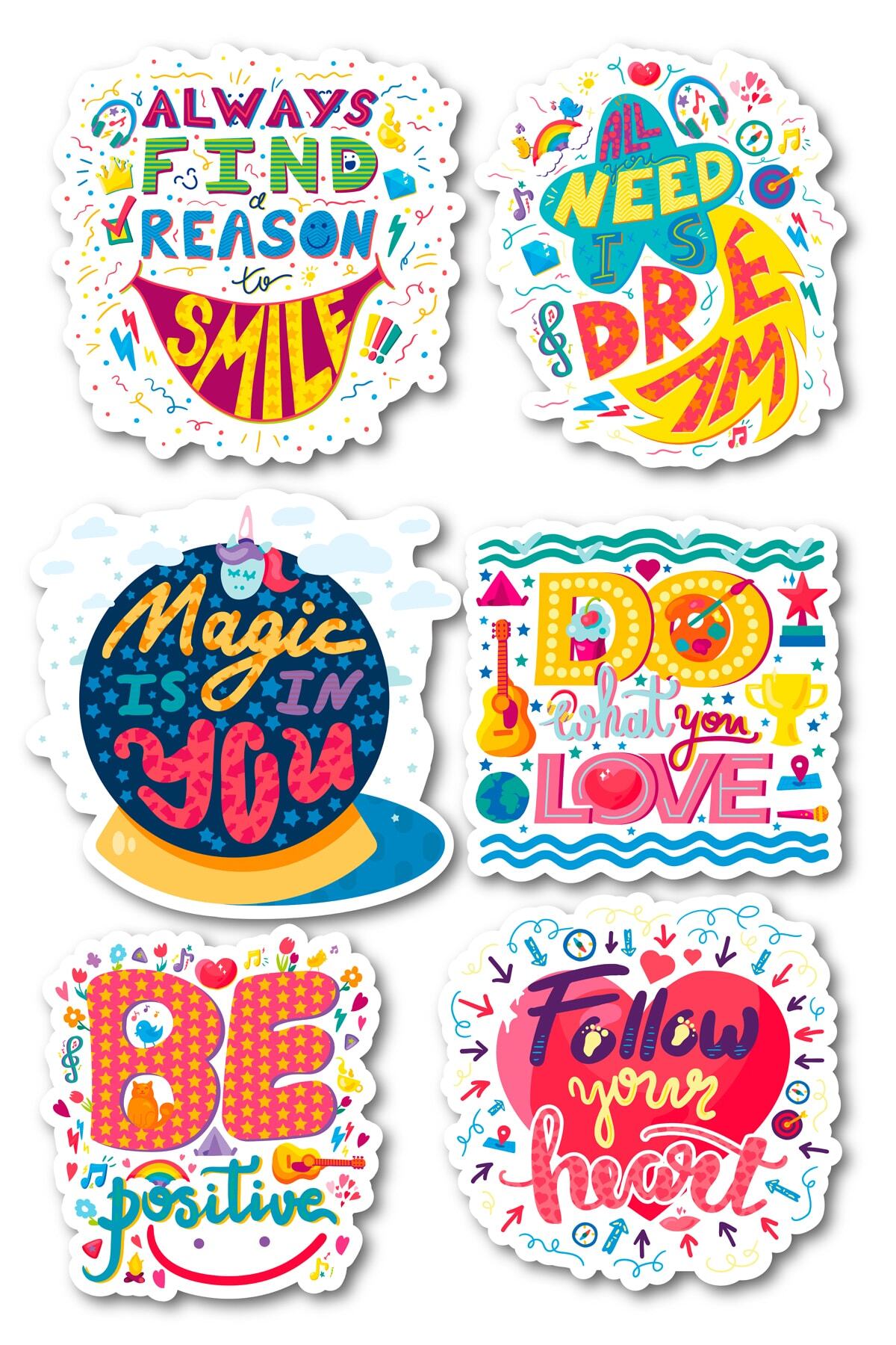 Motivasyon Temalı Sticker Seti - 6 Adet Etiket Seti- Telefon, Tablet, Defter Laptop Uyumlu Etiket