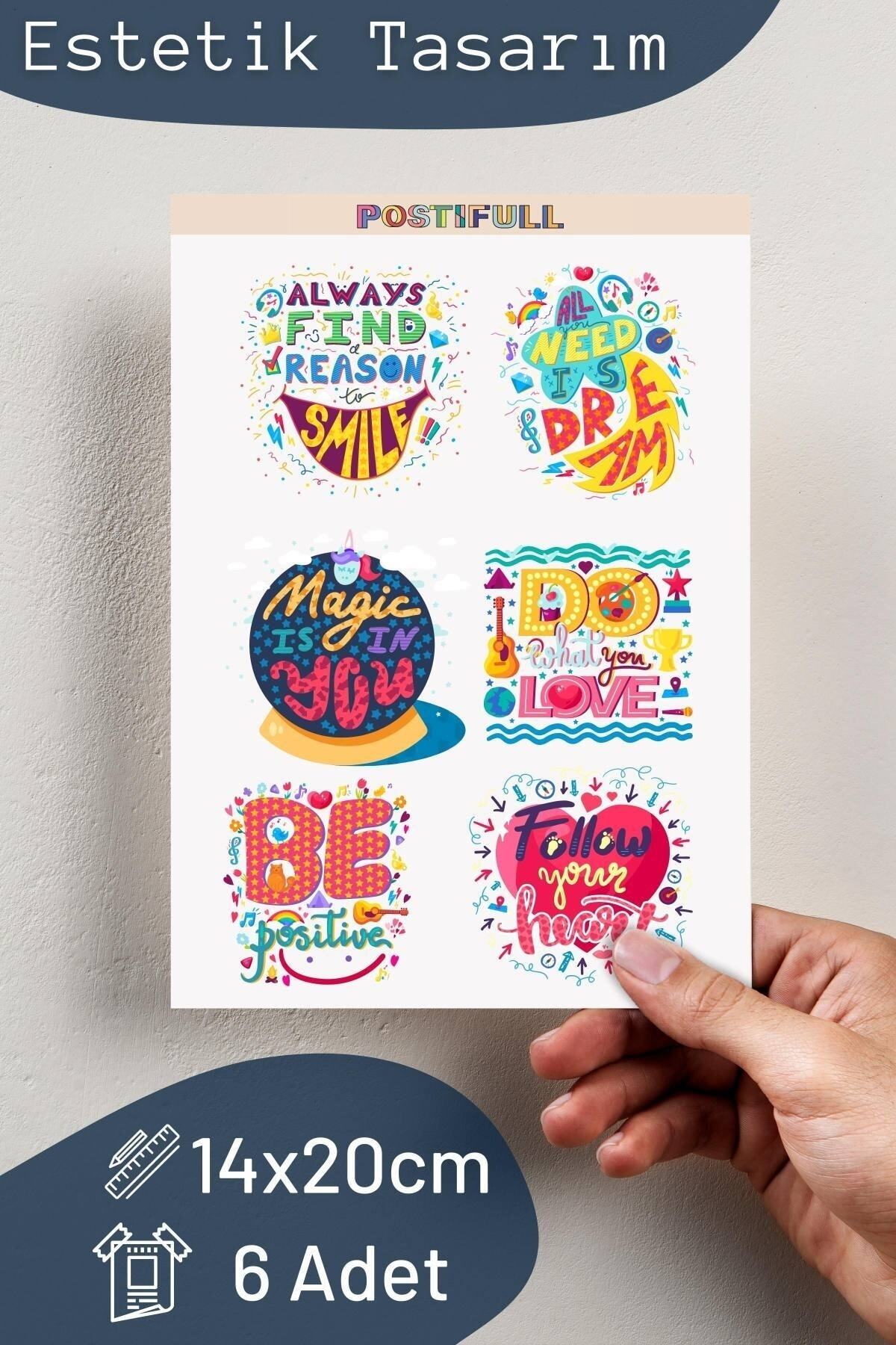 Motivasyon Temalı Sticker Seti - 6 Adet Etiket Seti- Telefon, Tablet, Defter Laptop Uyumlu Etiket