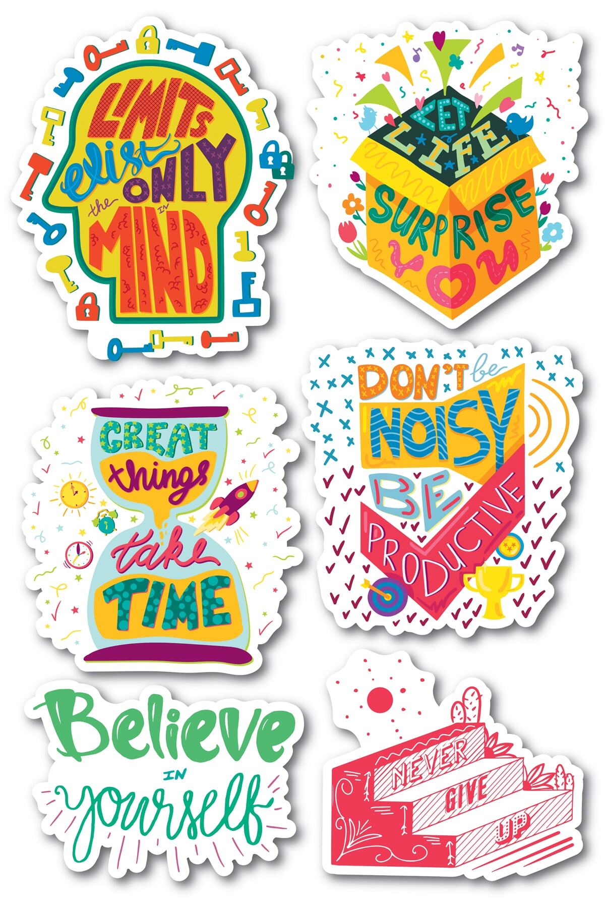 Motivasyon Temalı Sticker Seti - 6 Adet Etiket Seti- Telefon, Tablet, Defter Laptop Uyumlu Etiket