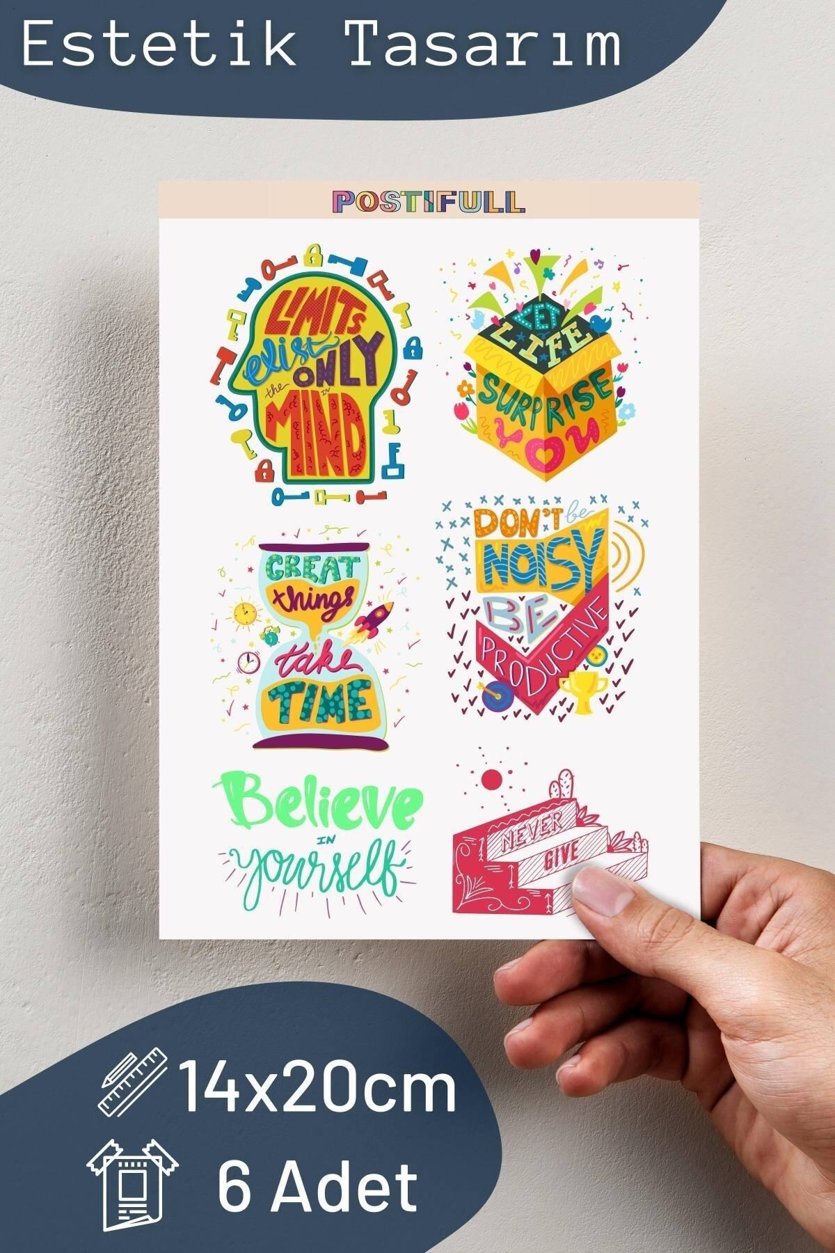 Motivasyon Temalı Sticker Seti - 6 Adet Etiket Seti- Telefon, Tablet, Defter Laptop Uyumlu Etiket