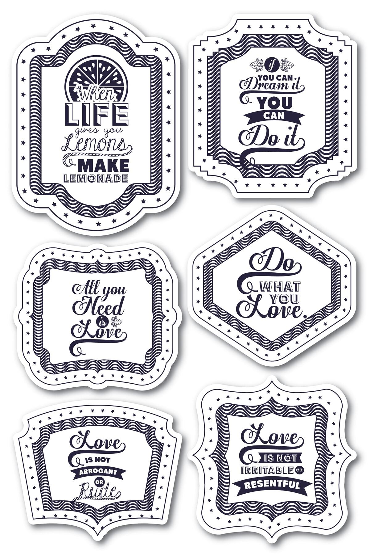 Motivasyon Temalı Sticker Seti - 6 Adet Etiket Seti- Telefon, Tablet, Defter Laptop Uyumlu Etiket