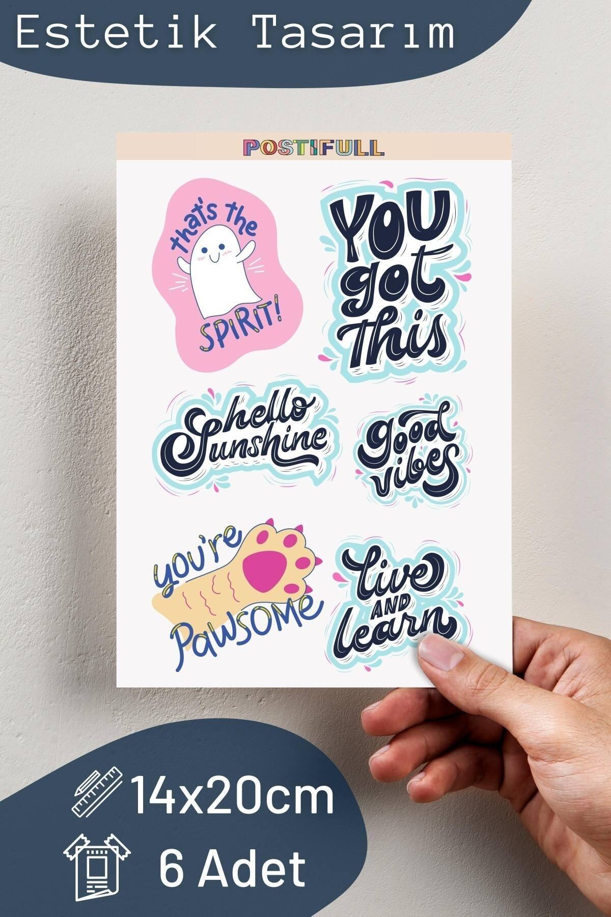 Motivasyon Temalı Sticker Seti - 6 Adet Etiket Seti- Telefon, Tablet, Defter Laptop Uyumlu Etiket