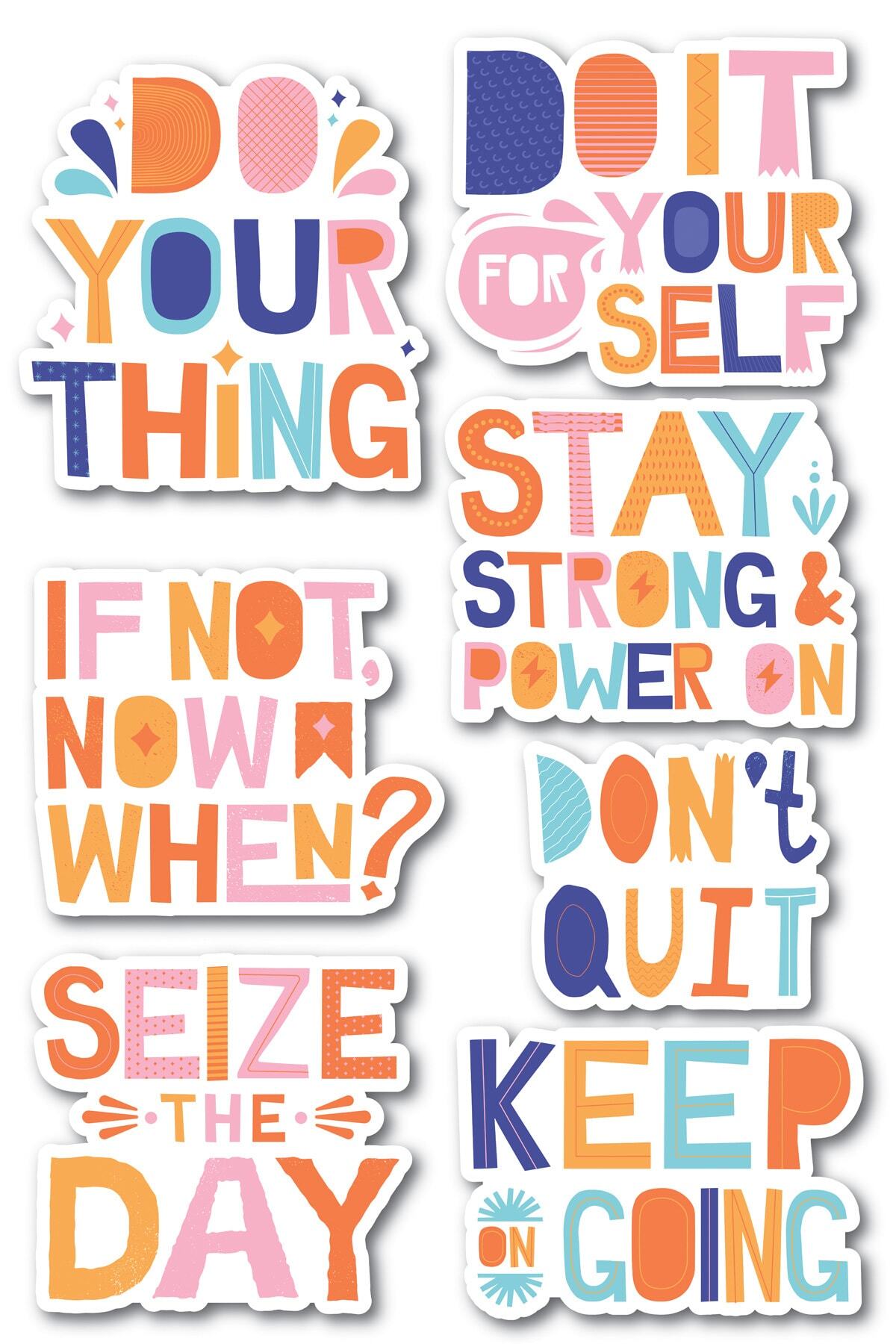 Motivasyon Temalı Sticker Seti - 7 Adet Etiket Seti- Telefon, Tablet, Defter Laptop Uyumlu Etiket