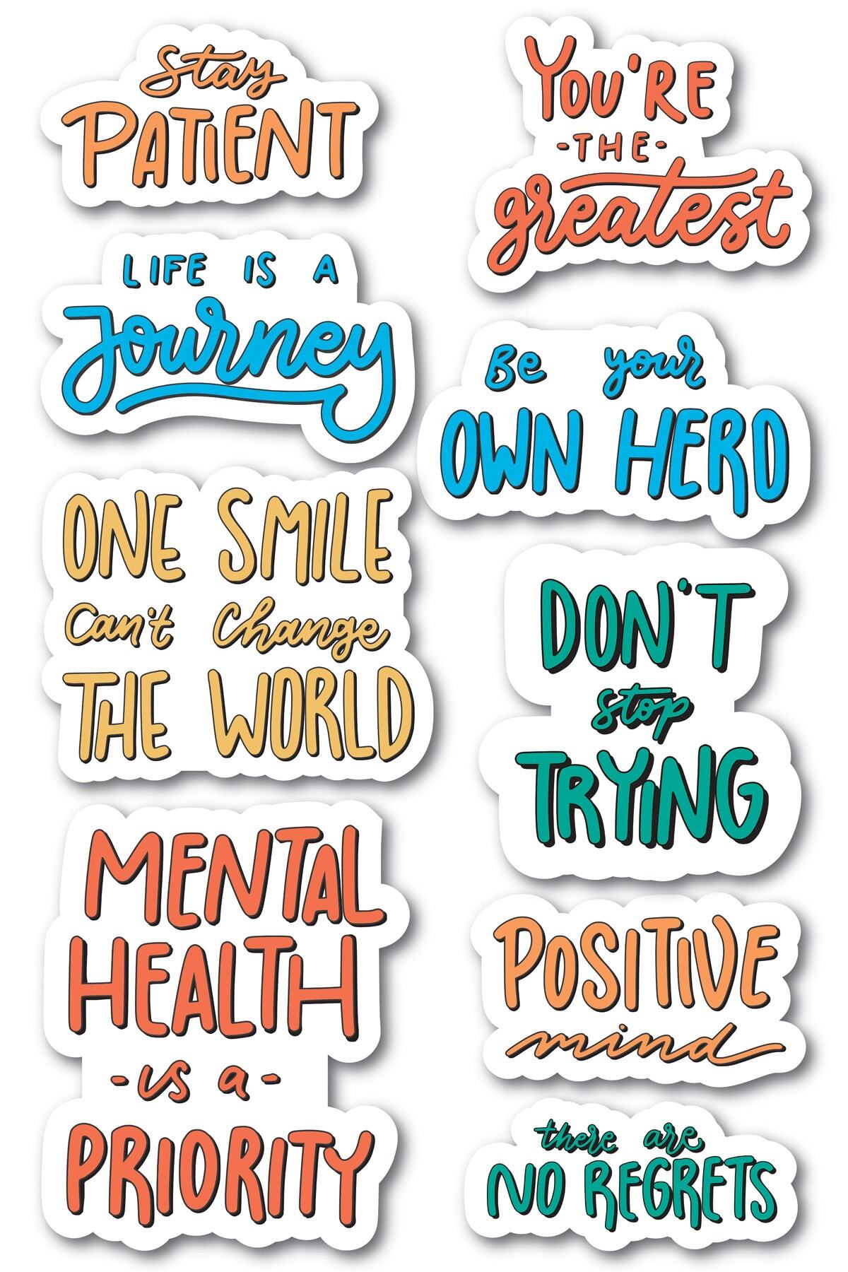 Motivasyon Temalı Sticker Seti - 8 Adet Etiket Seti- Telefon, Tablet, Defter Laptop Uyumlu Etiket