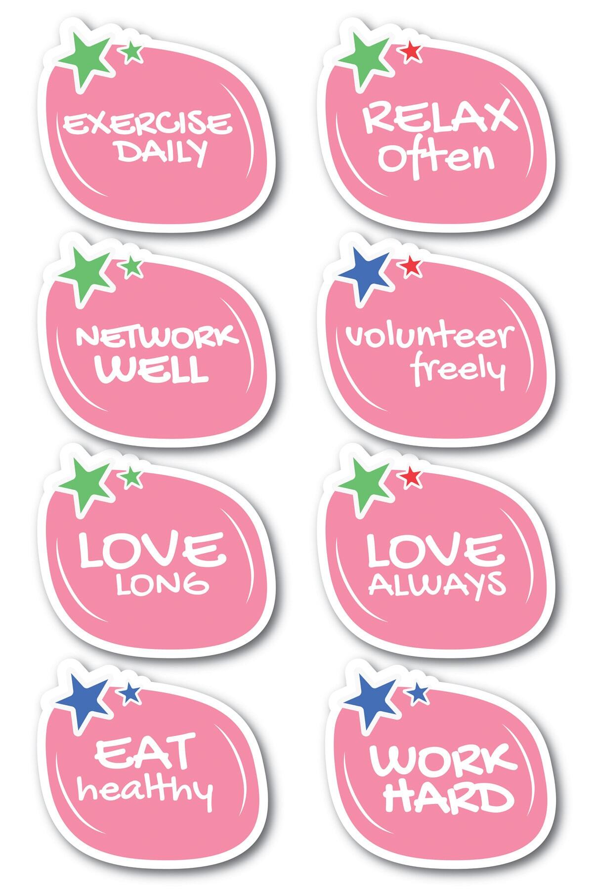 Motivasyon Temalı Sticker Seti - 8 Adet Etiket Seti- Telefon, Tablet, Defter Laptop Uyumlu Etiket