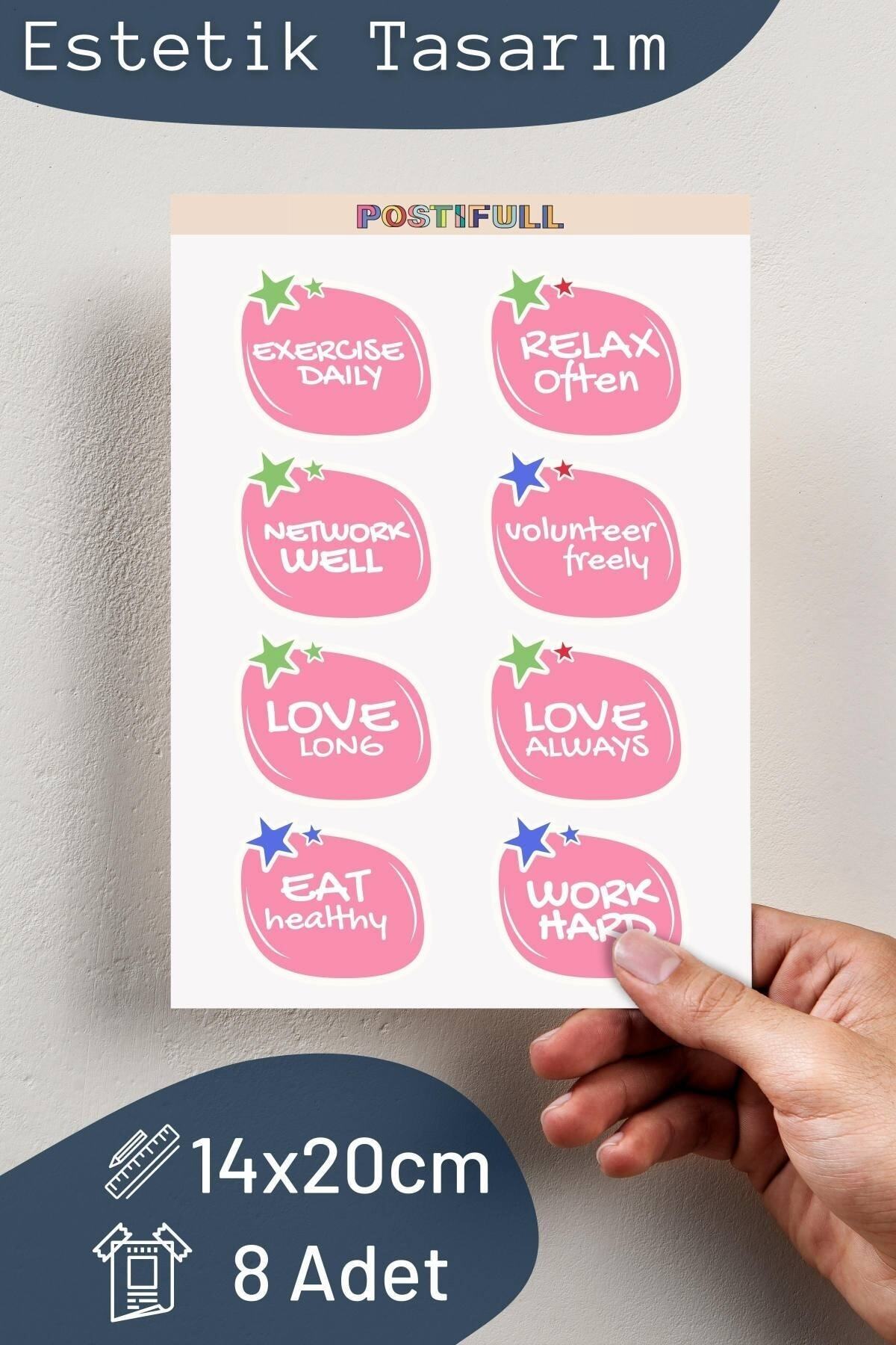 Motivasyon Temalı Sticker Seti - 8 Adet Etiket Seti- Telefon, Tablet, Defter Laptop Uyumlu Etiket